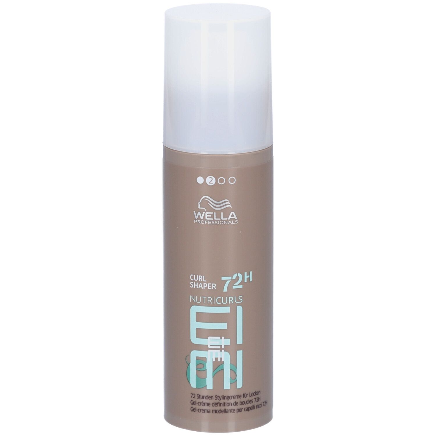 Wella Professionals EIMI Nutricurls Curl Shaper Flasche mit Pumpspender. Braune Flasche mit weißem Deckel.
