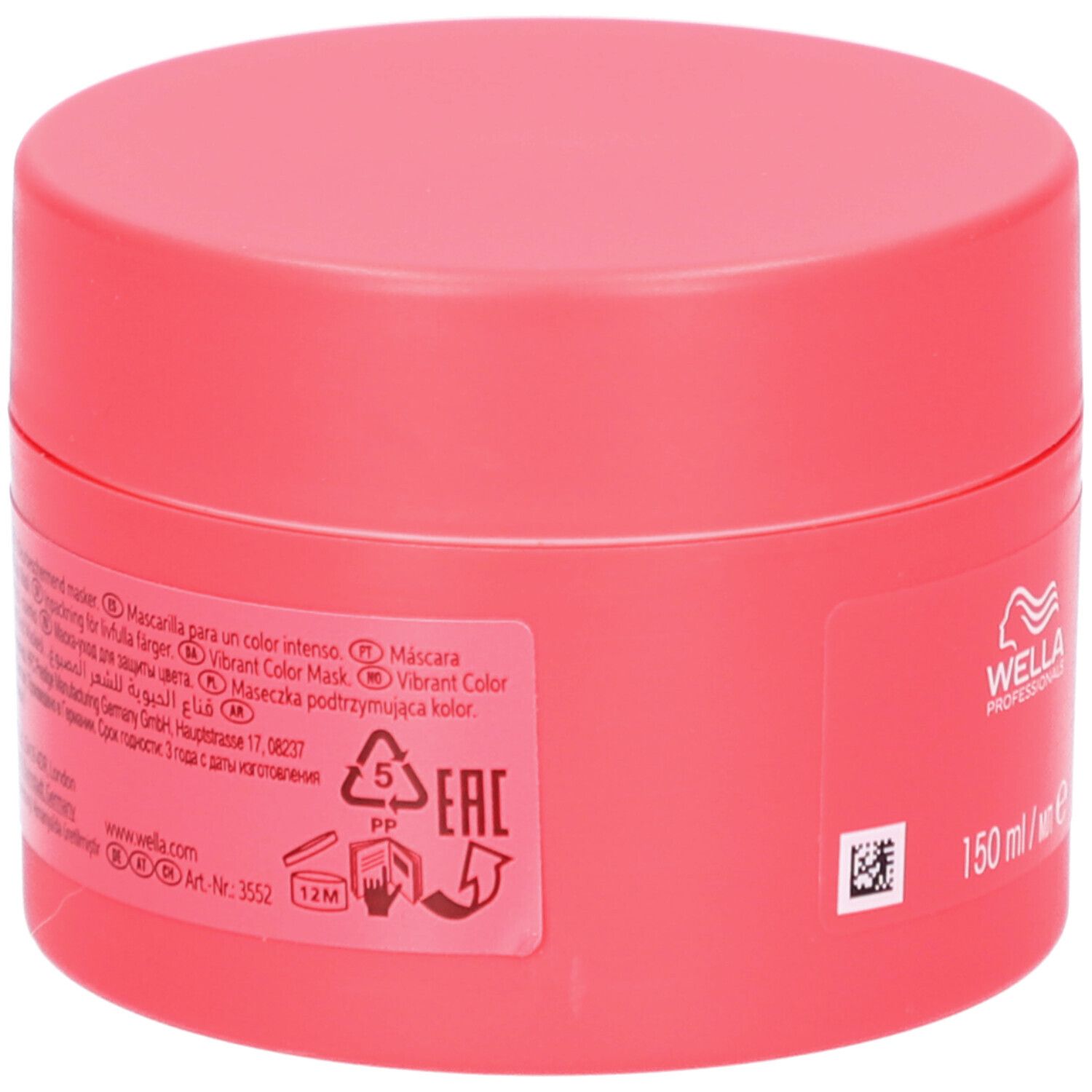 Rote Dose, Rückseite. Text: Vibrant Color Mask. Informationen zu Inhaltsstoffen und Hersteller. 150 ml.