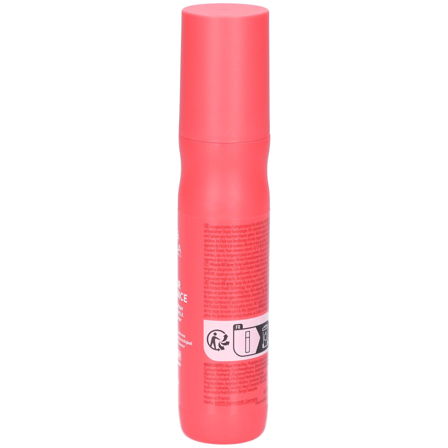 Rote Sprühflasche von Wella Invigo Color Brilliance. Enthält Text und Logo. 150 ml.