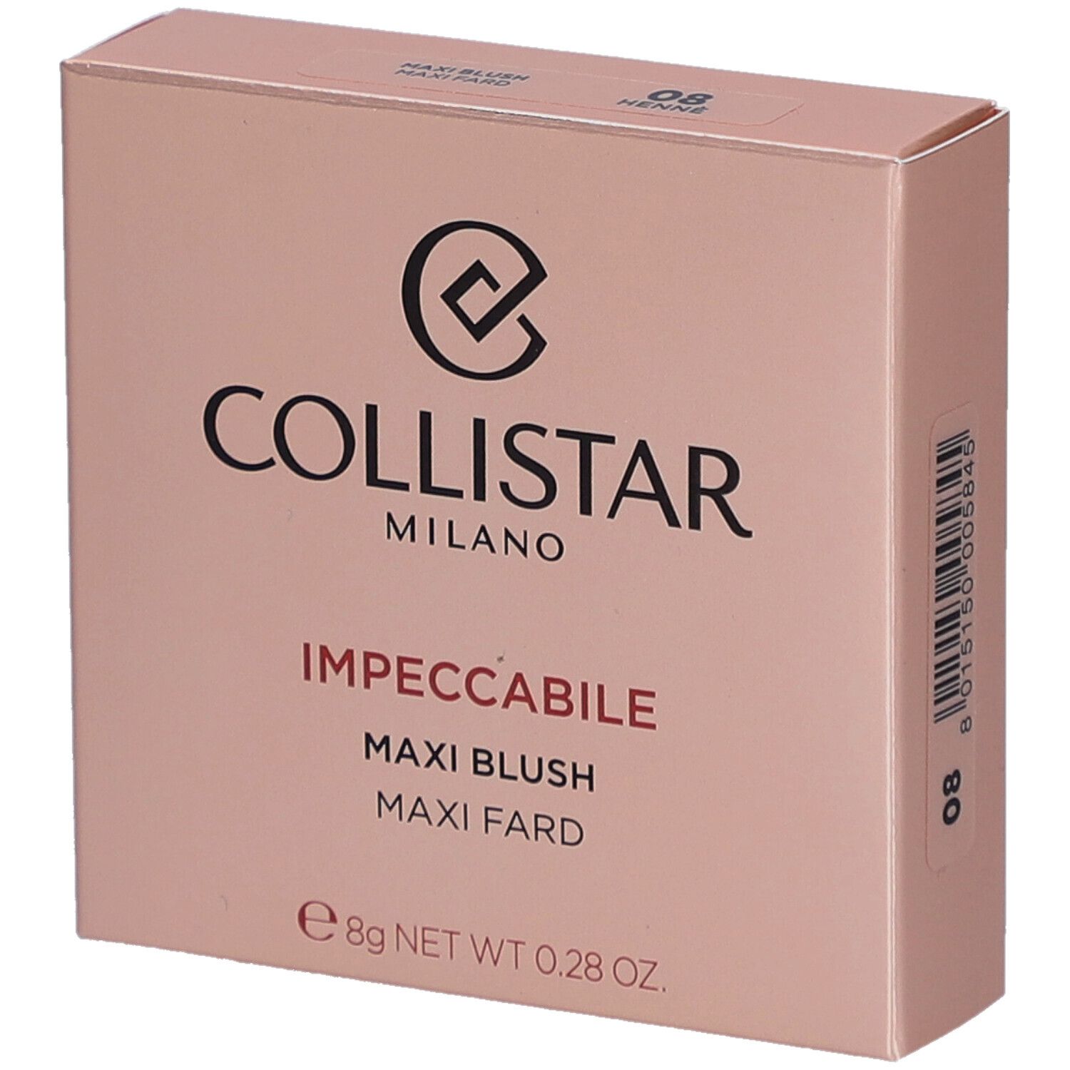 Blush-Verpackung. Rosa Karton mit Logo und Produktbezeichnung. Enthält 8g.