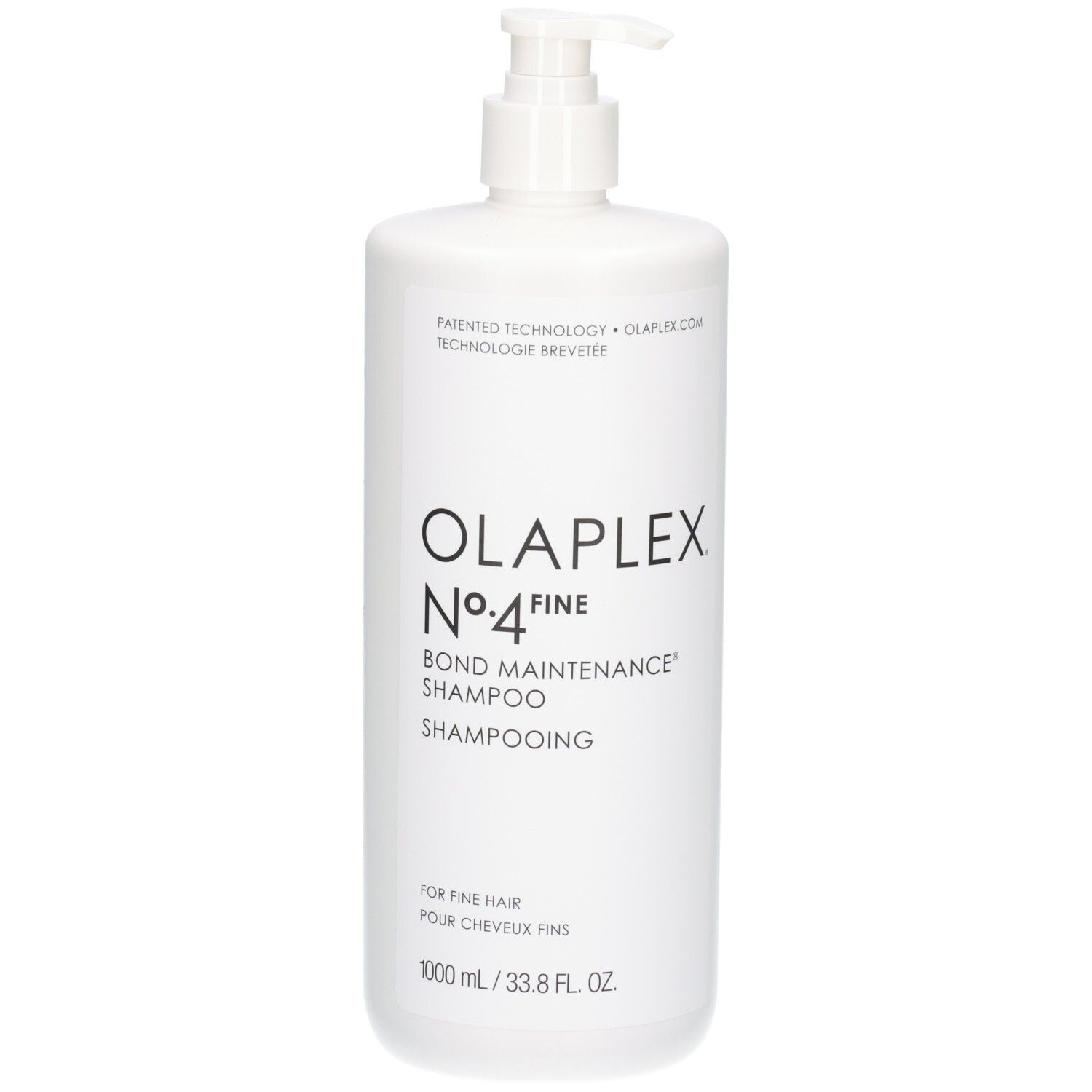 Weiße Flasche Olaplex No.4 Fine Bond Maintenance Shampoo mit Pumpspender. 1000 ml.