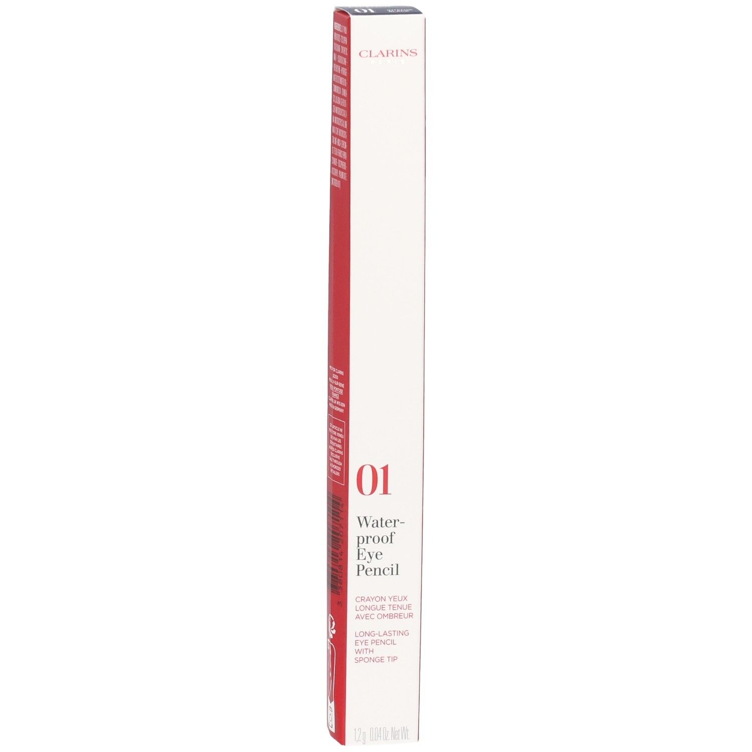 Verpackung des CLARINS CRAYON YEUX WP 01 NOIR, mit Produktmerkmalen.