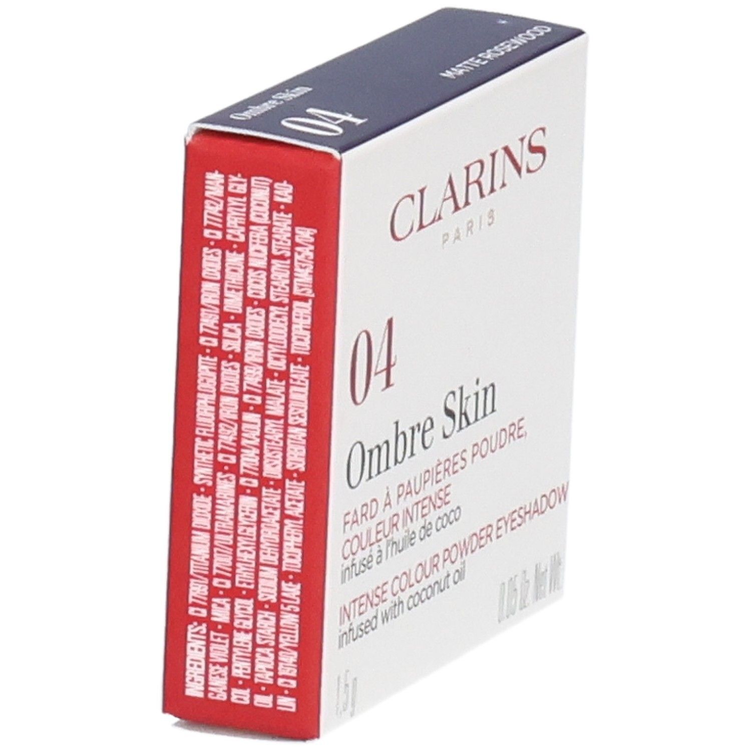 Clarins Ombre Skin Mono Lidschatten 04 Matte Rosewood, Rückseite mit Inhaltsstoffen.
