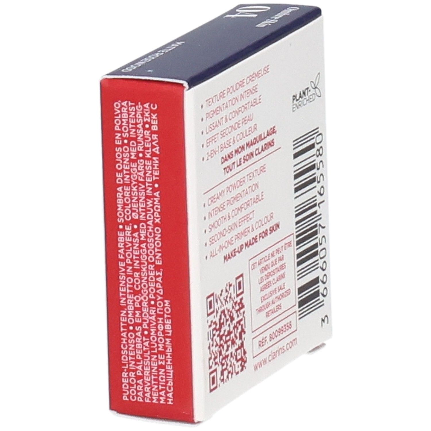 Clarins Ombre Skin Mono Lidschatten 04 Matte Rosewood, Seite mit Produktmerkmalen.
