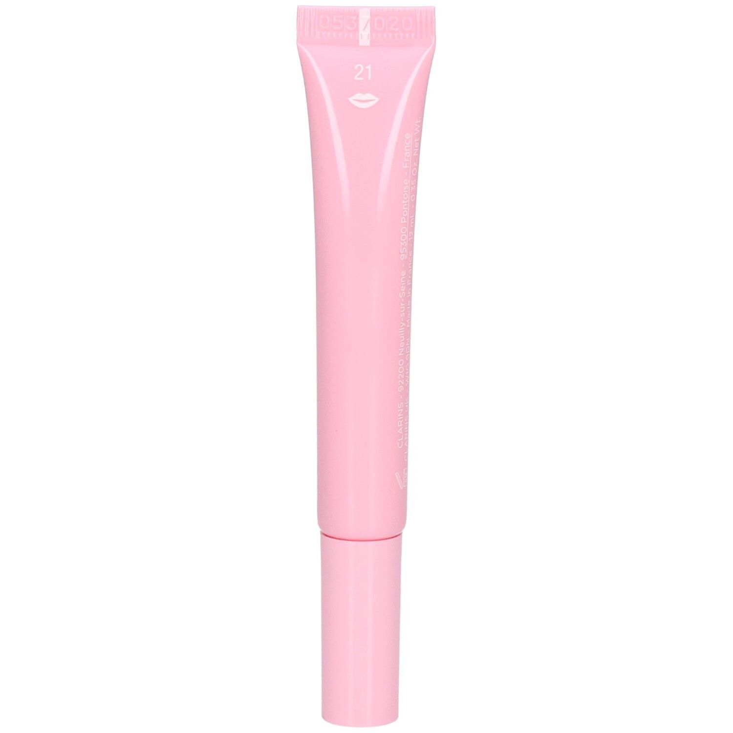 Clarins Lip Perfector 21 Soft Pink Glow, rosa Tube mit Applikator und Nummer 21.
