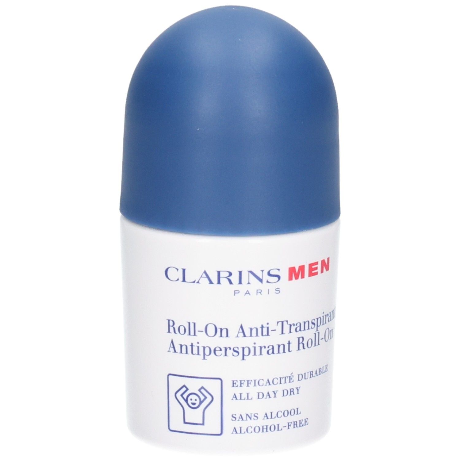 Clarins Men Roll-On Antitranspirant mit blauem Verschluss. Alkohol- und parabenfrei.