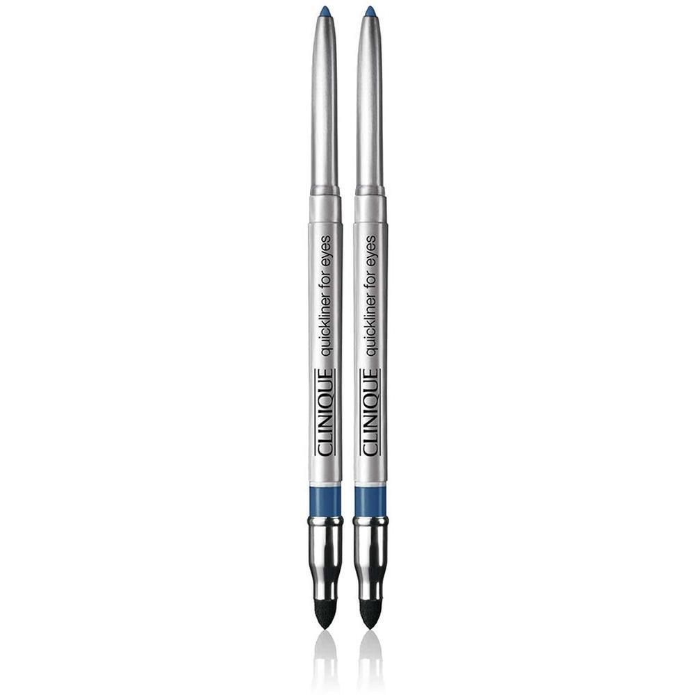 Zwei silberfarbene Augenstifte mit blauen Spitzen. Auf den Stiften steht "CLINIQUE quickliner for eyes".