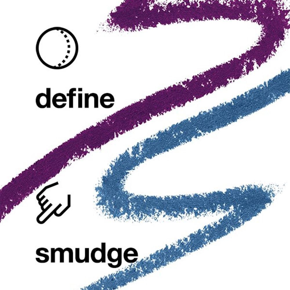Abbildung mit lila und blauem Lidstrich. Text: "define" und "smudge".