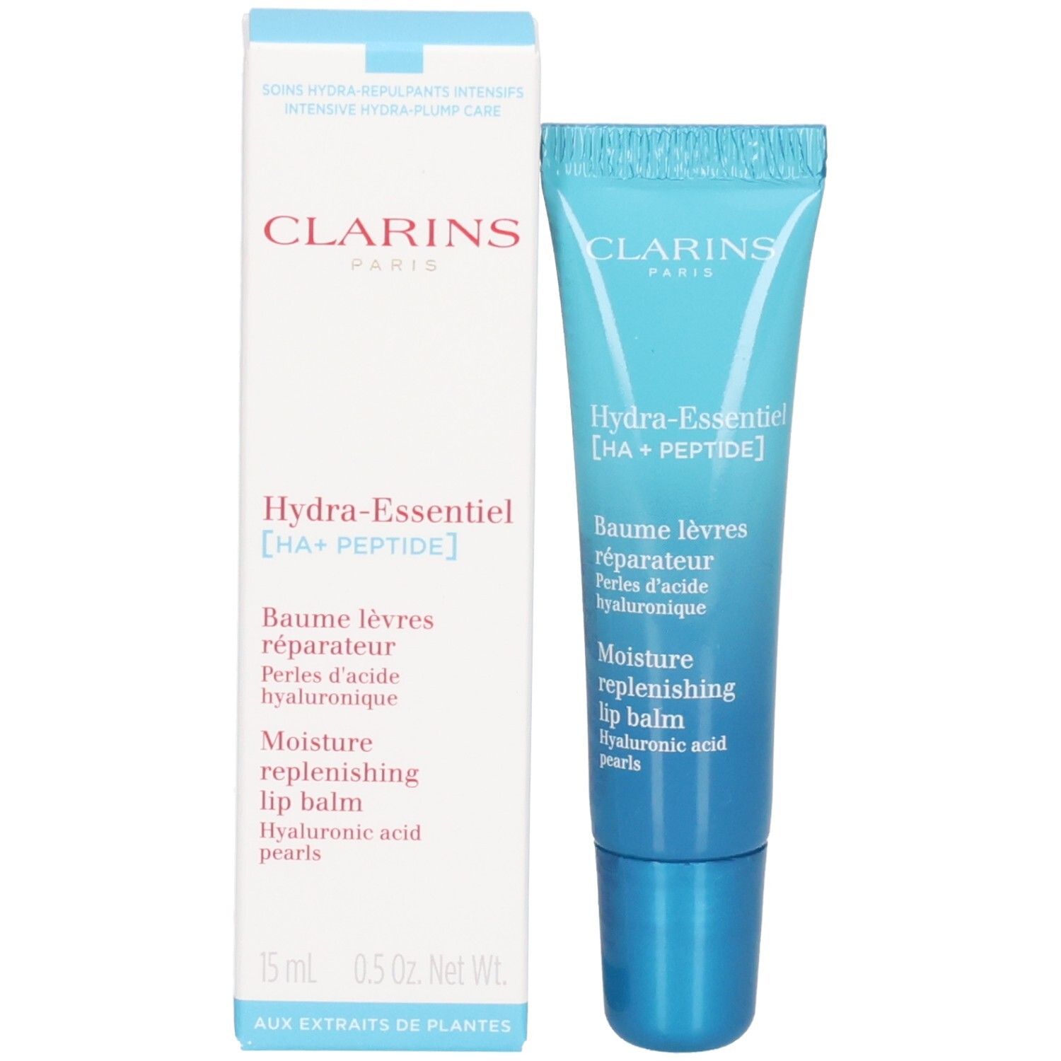 Clarins Hydra-Essentiel Lippenbalsam Tube und Faltschachtel.