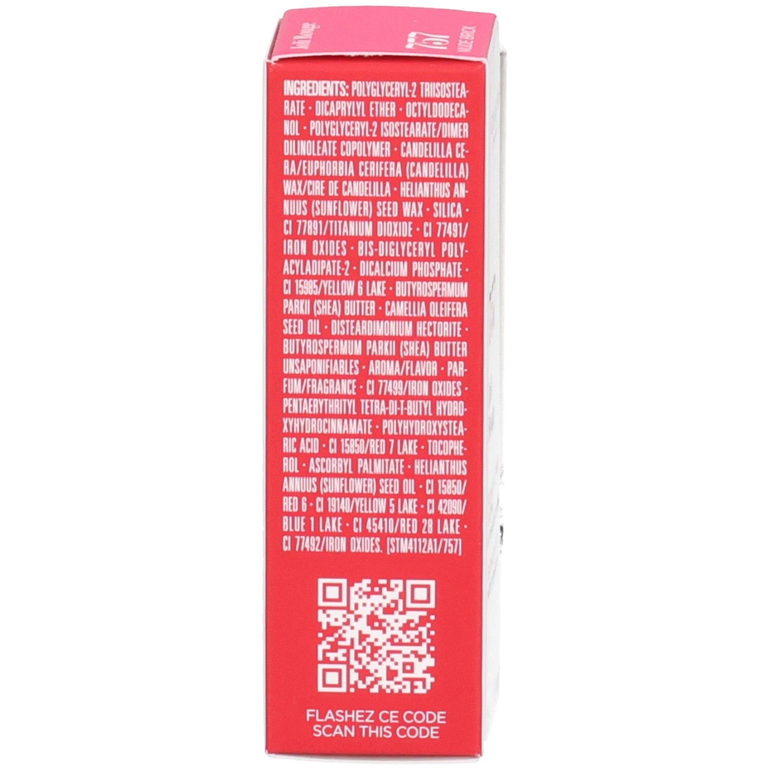 Clarins Joli Rouge Satin Lippenstift 757: Zutatenliste auf der Faltschachtel.