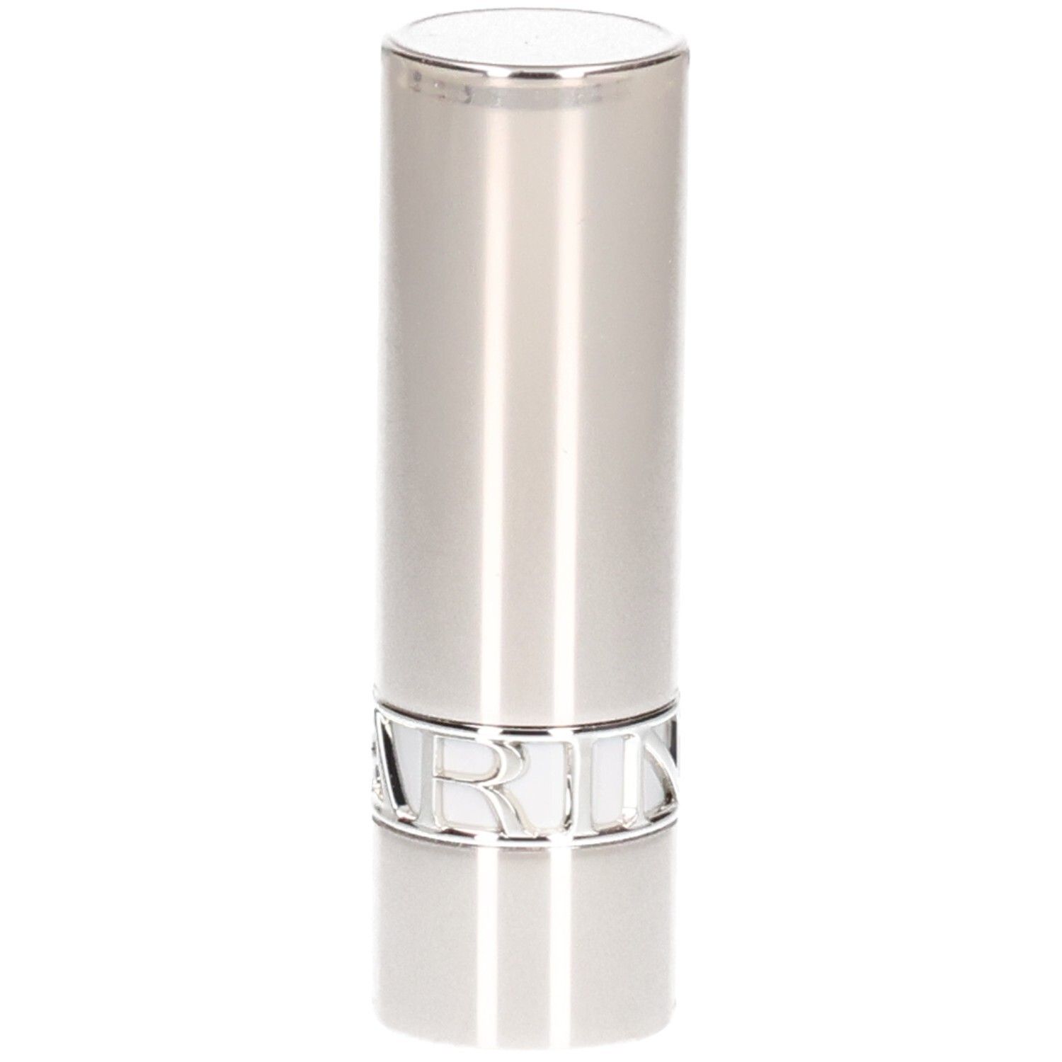 Silberner Lippenstifttiegel mit vertikalen Linien und einem silbernen Ring.