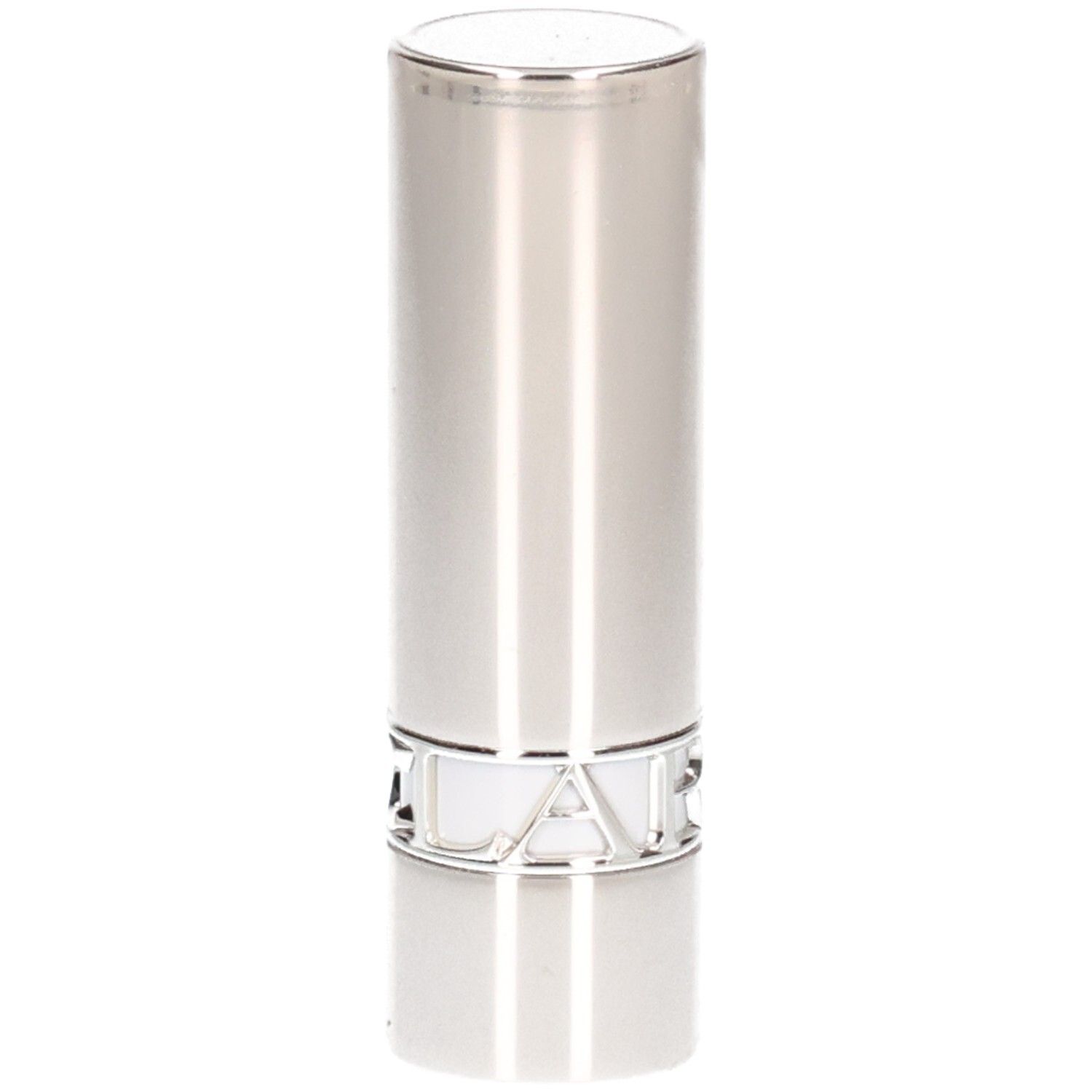Silberner Lippenstifttiegel mit vertikalen Linien und einem silbernen Ring.