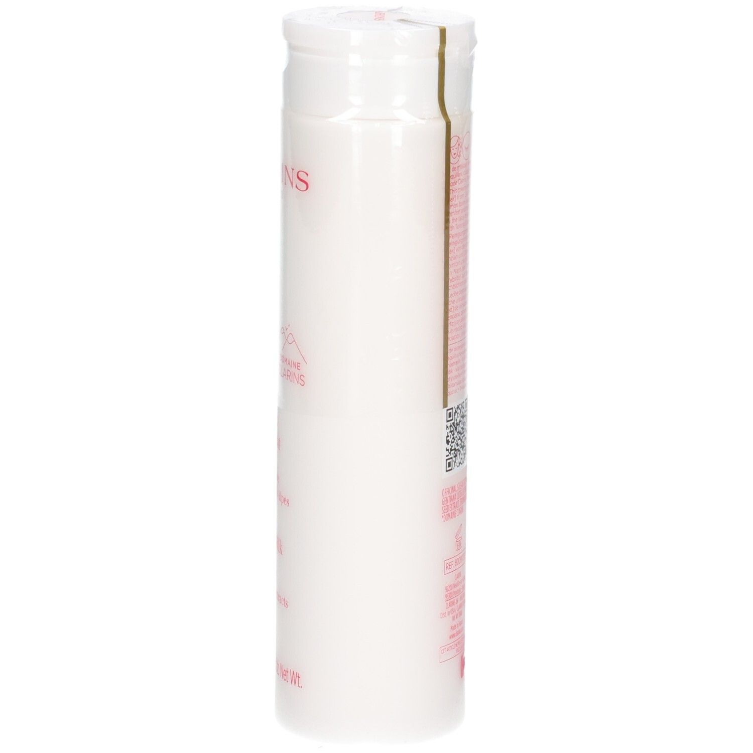 Clarins Samtige Reinigungsmilch, Seitenansicht mit Produktinformationen.