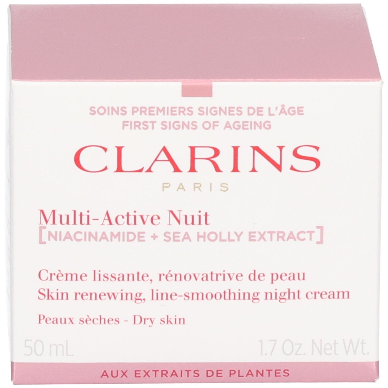 Clarins Multi-Active Nuit Nachtcreme und Umverpackung, 50 ml, für trockene Haut.