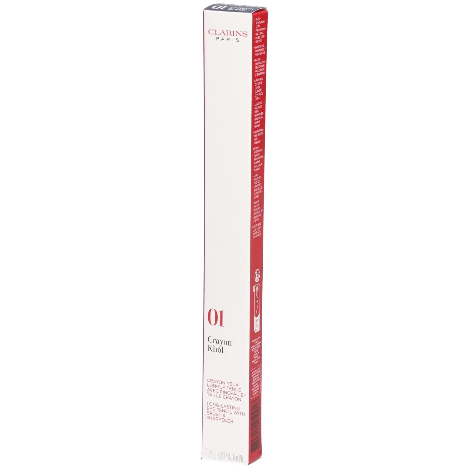 Clarins Crayon Khôl 01 Carbon Black in weiß-roter Verpackung.