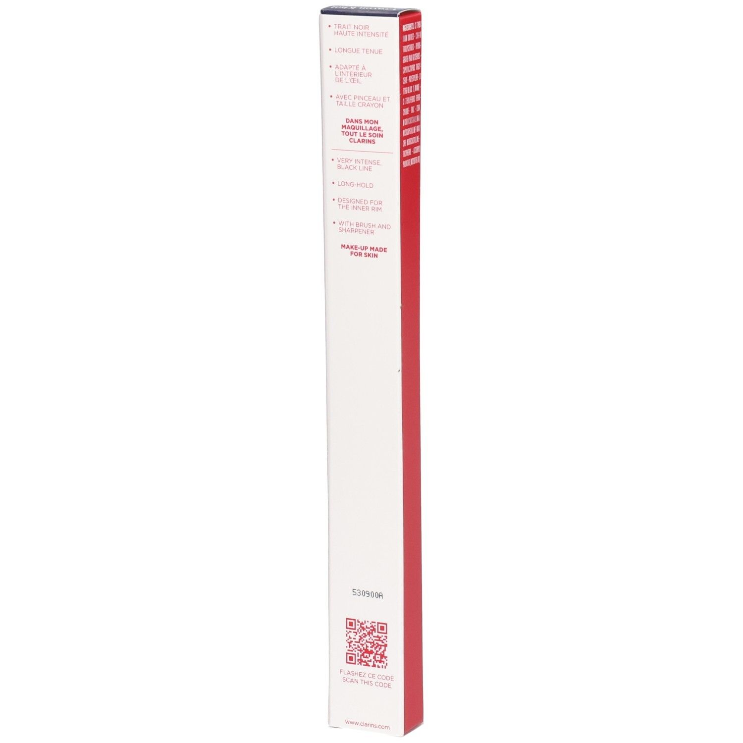 Clarins Crayon Khôl 01 Carbon Black, Rückseite der Verpackung mit QR-Code.