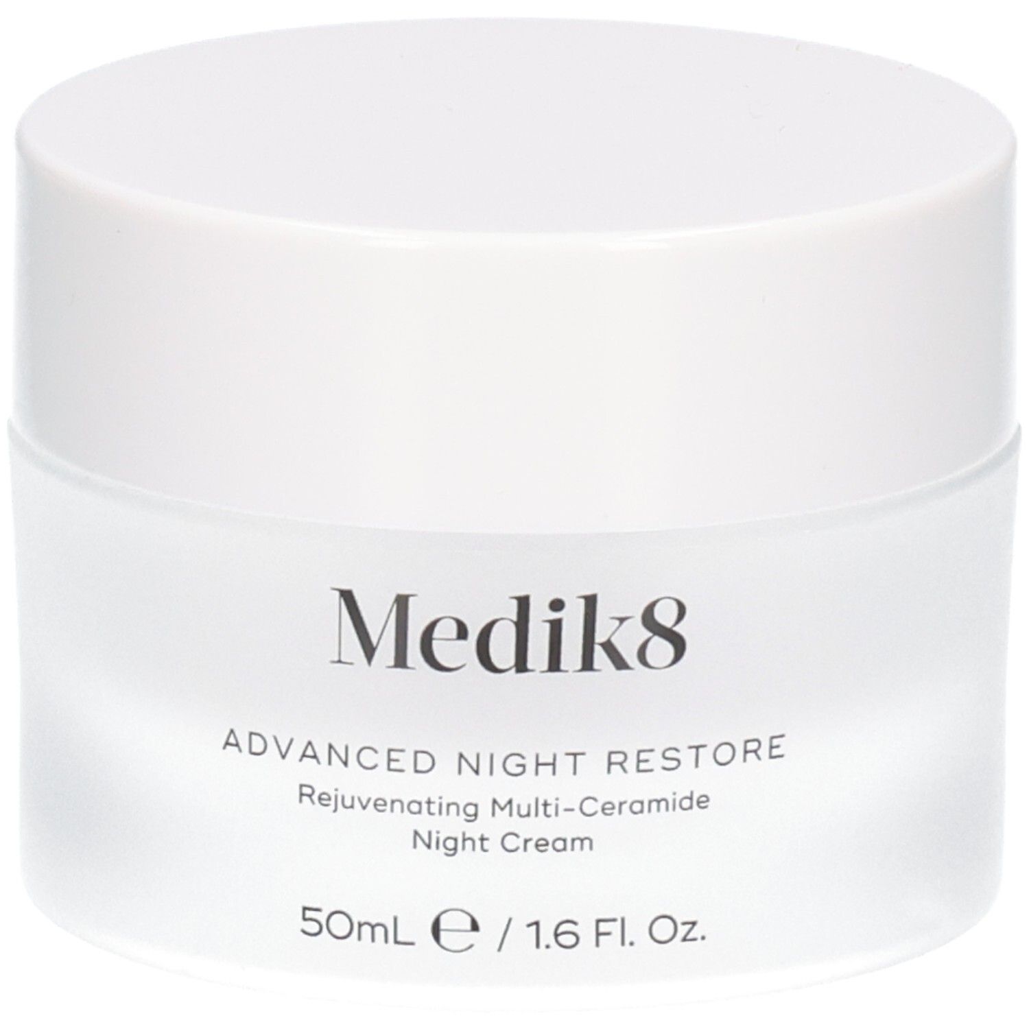 Medik8 Advanced Night Restore Nachtcreme in einem weißen Tiegel, 50ml.