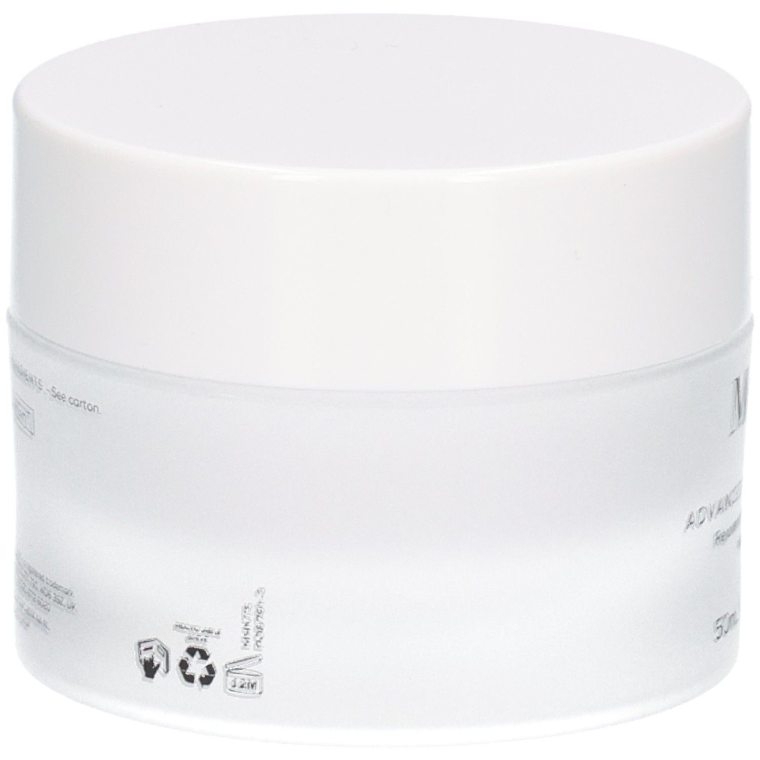 Weiße Dose Medik8 Advanced Night Restore mit Seitenansicht und Recycling-Symbolen.