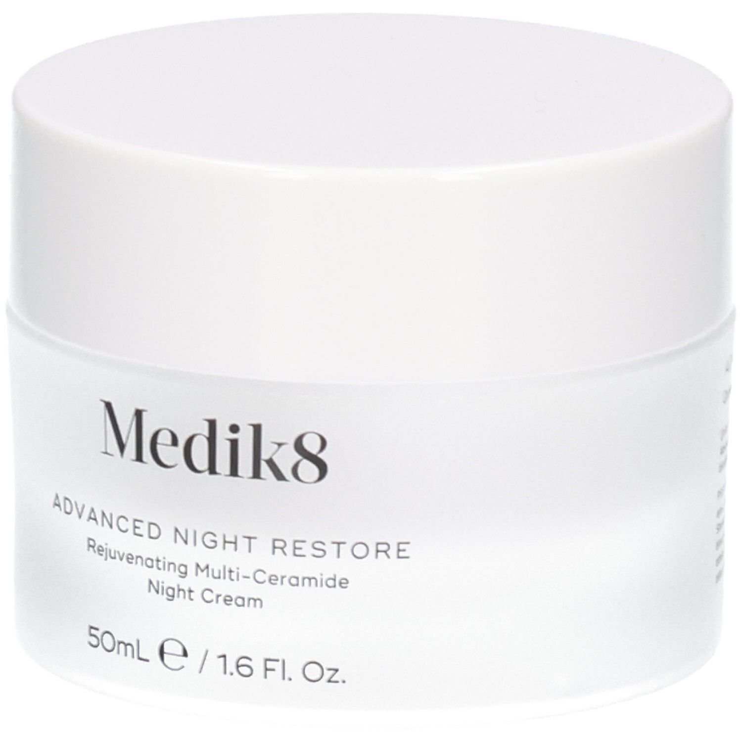 Medik8 Advanced Night Restore Nachtcreme in einem weißen Tiegel, 50ml.