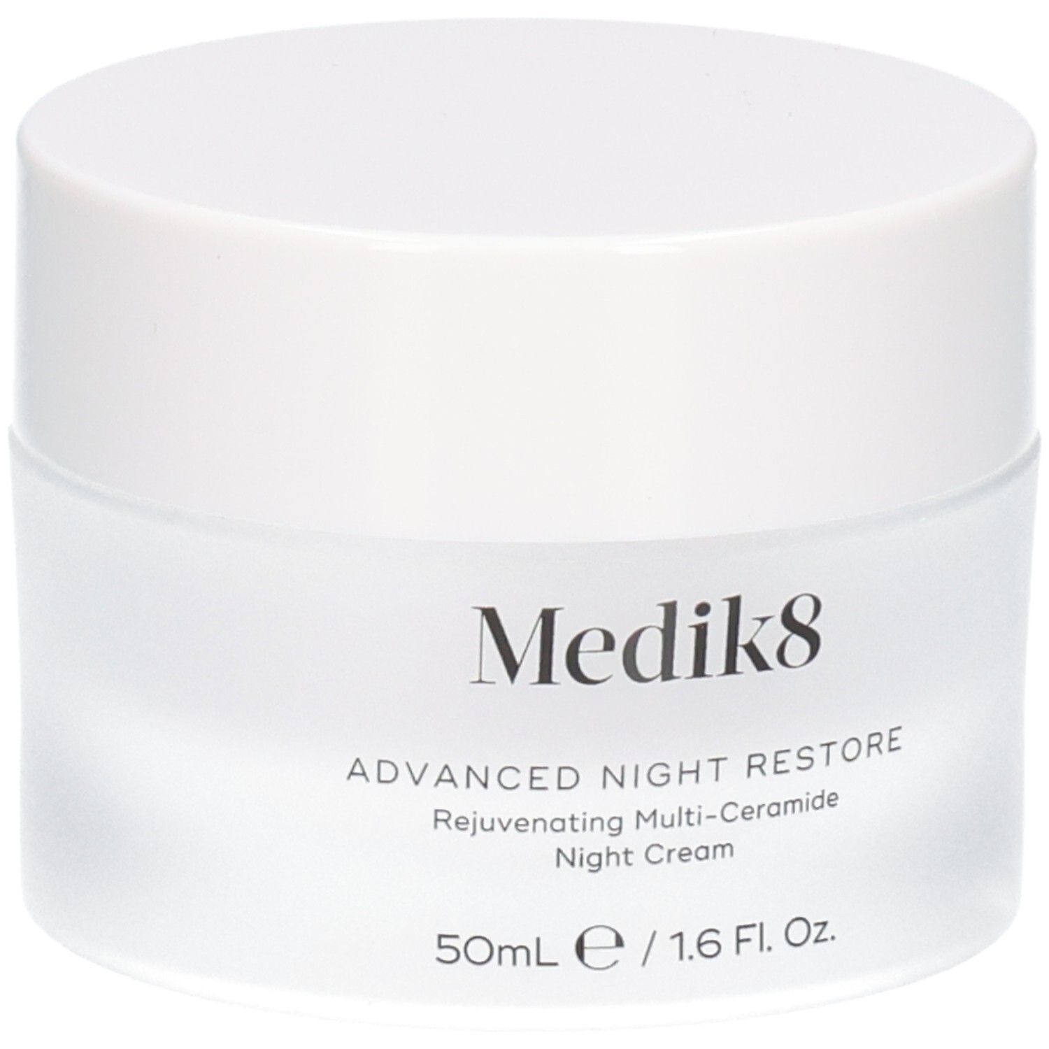 Medik8 Advanced Night Restore Nachtcreme in einem weißen Tiegel, 50ml.