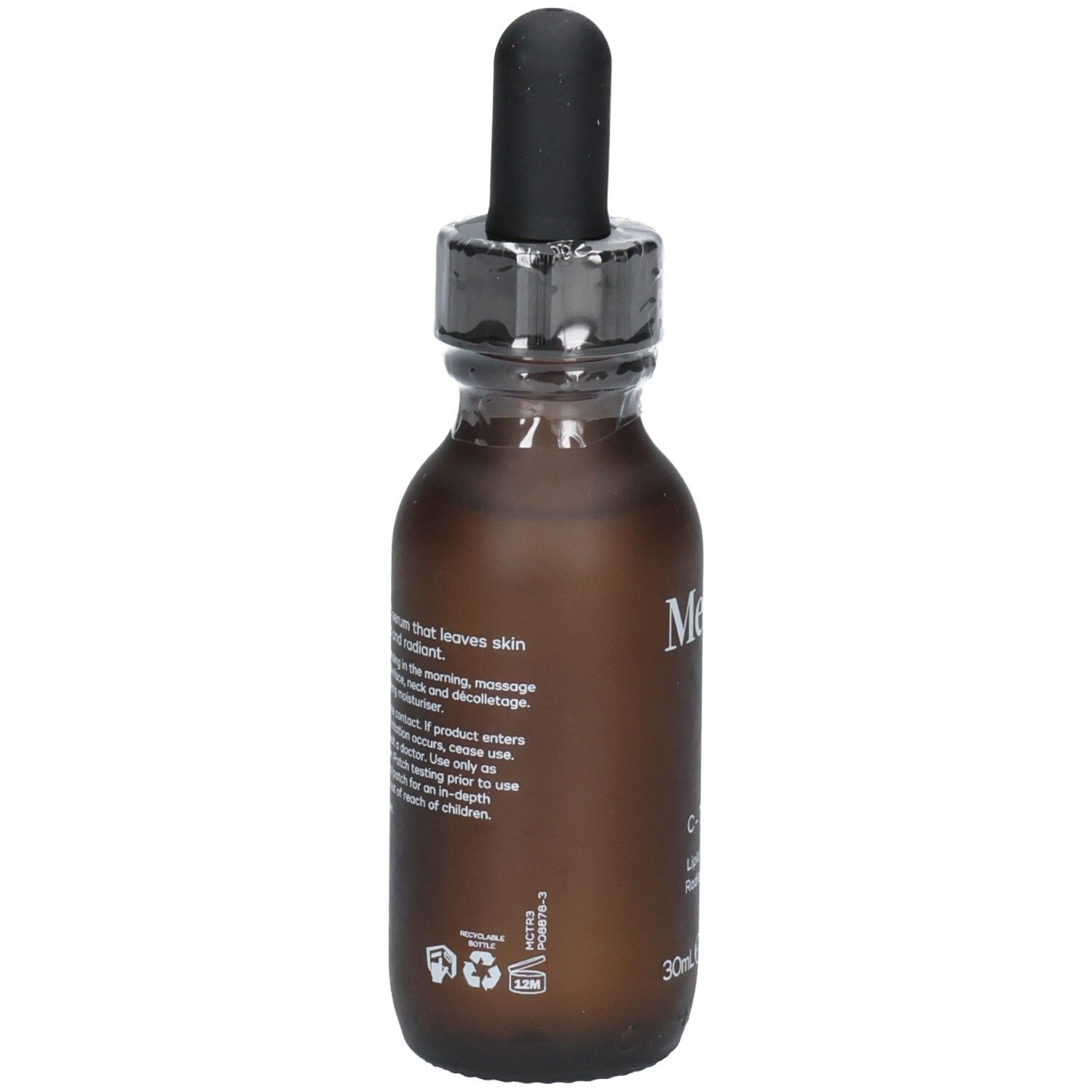Medik8 C-Tetra Serum: Rückseite der Flasche mit Anwendungshinweisen und Inhaltsstoffen.