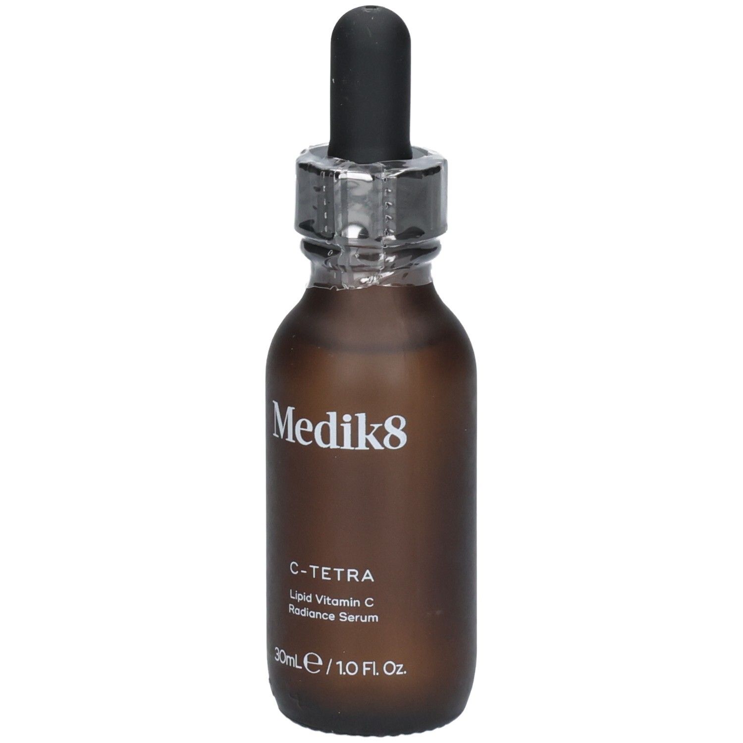 Medik8 C-Tetra Serum: Braune Glasflasche mit Pipettenverschluss. Enthält 30ml/1.0 Fl. Oz.