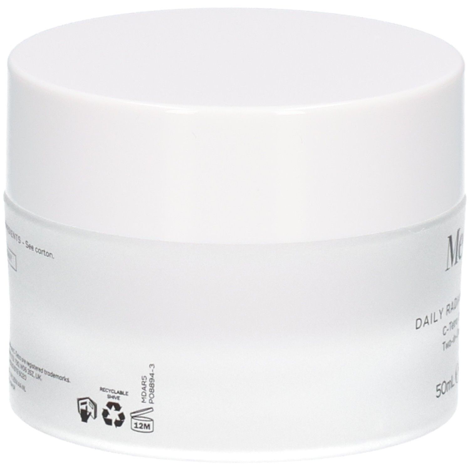 Medik8 C-Tetra Cream SPF 30 Tiegel mit Seitenansicht und Recycling-Symbolen.