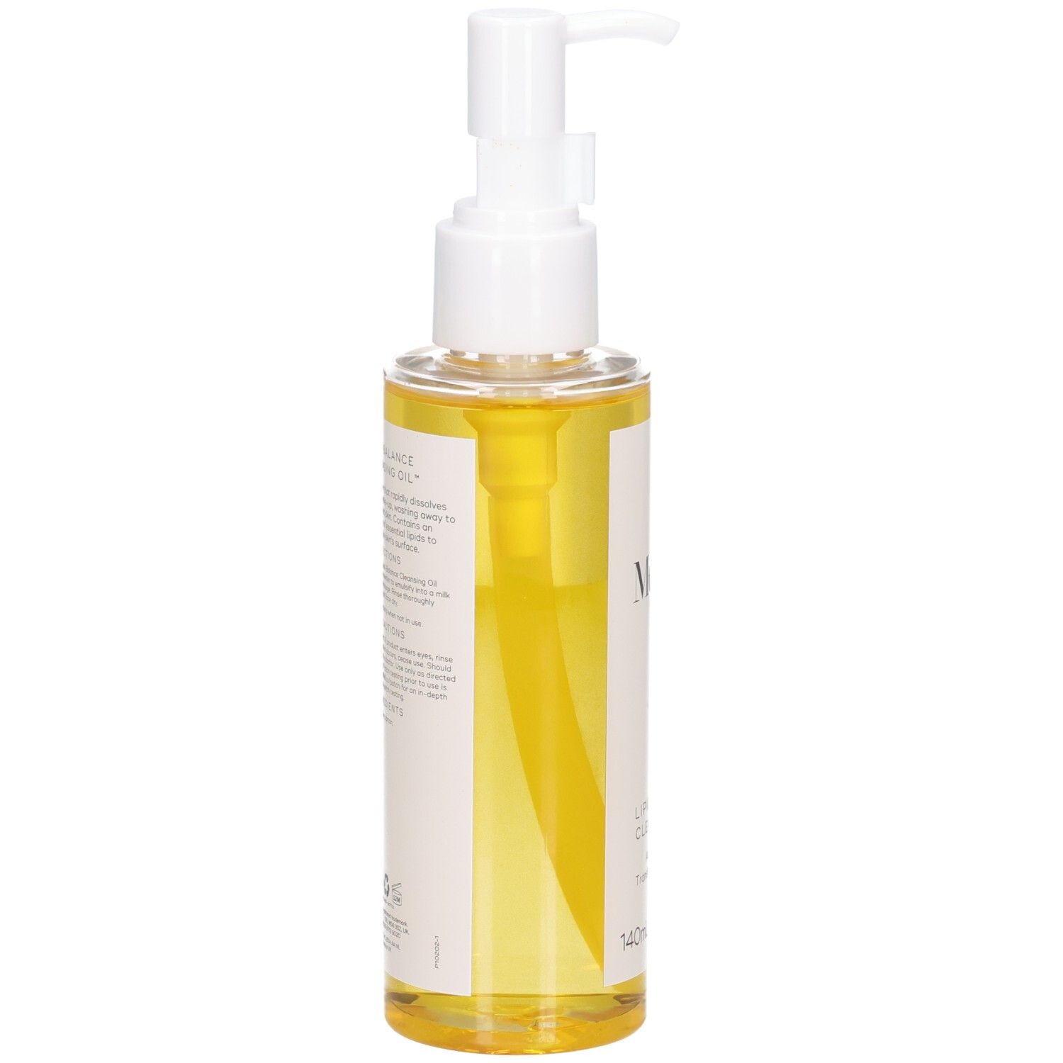 Medik8 Lipid-Balance Cleansing Oil Flasche, Seitenansicht mit Text.