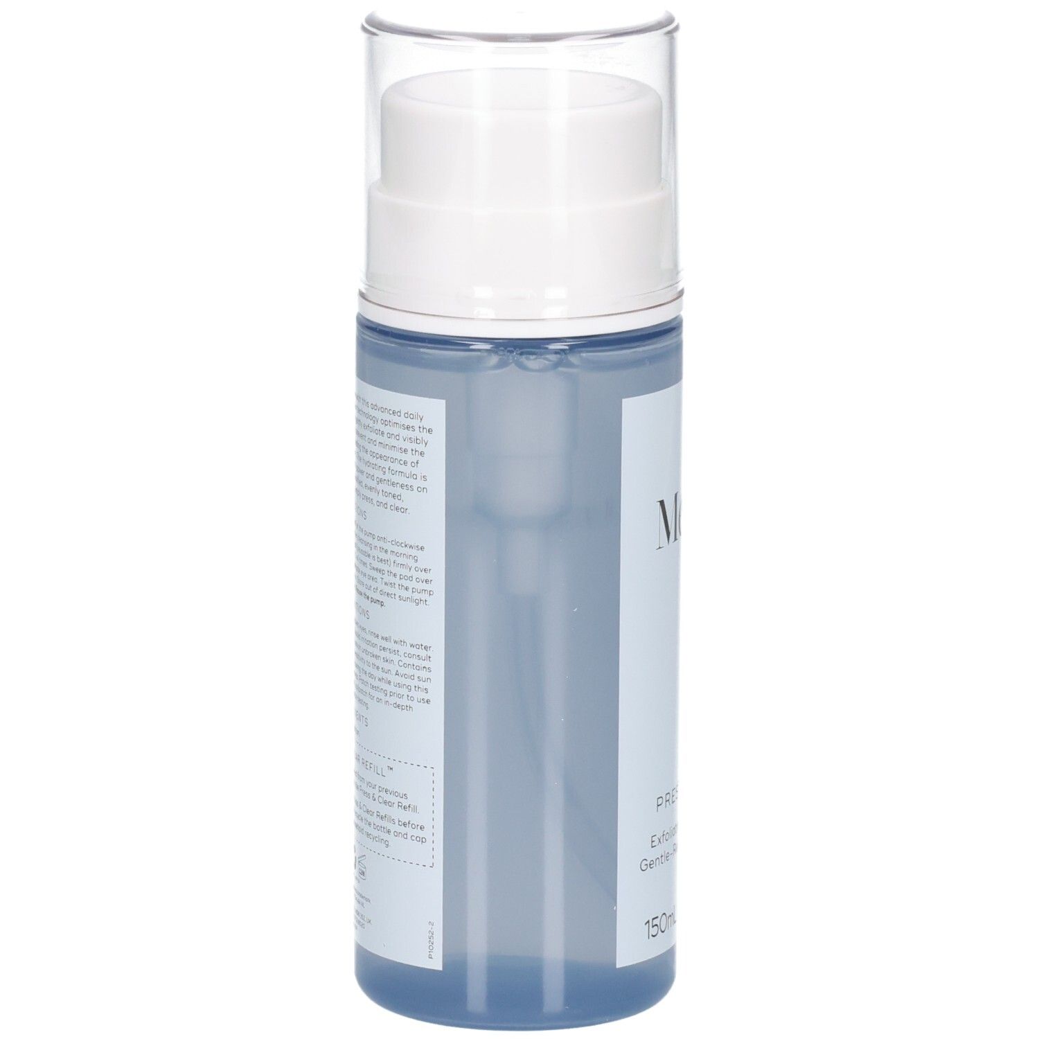Rückseite der Medik8 Press & Clear 150ml Flasche mit detaillierten Anwendungshinweisen.