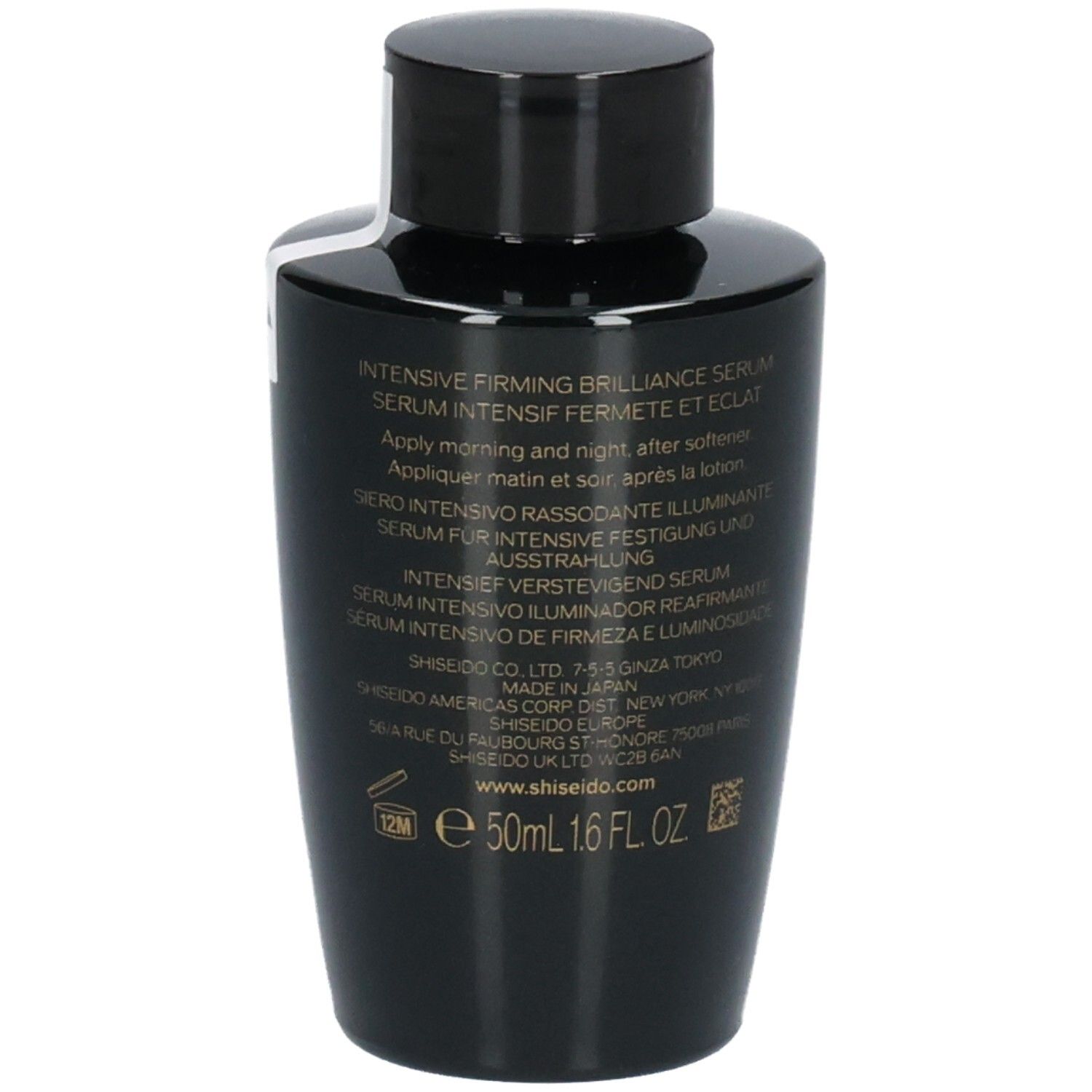 Shiseido Future Solution LX Intensives Serum Flasche, 50ml, mit Anwendungshinweisen.