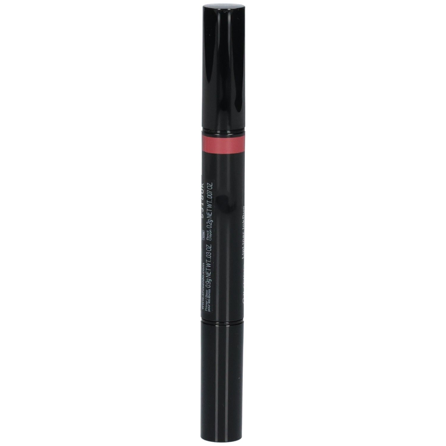 Schwarzer Lippenstiftstift mit zwei Enden, einem schwarzen und einem rosafarbenen. Shiseido-Logo sichtbar.
