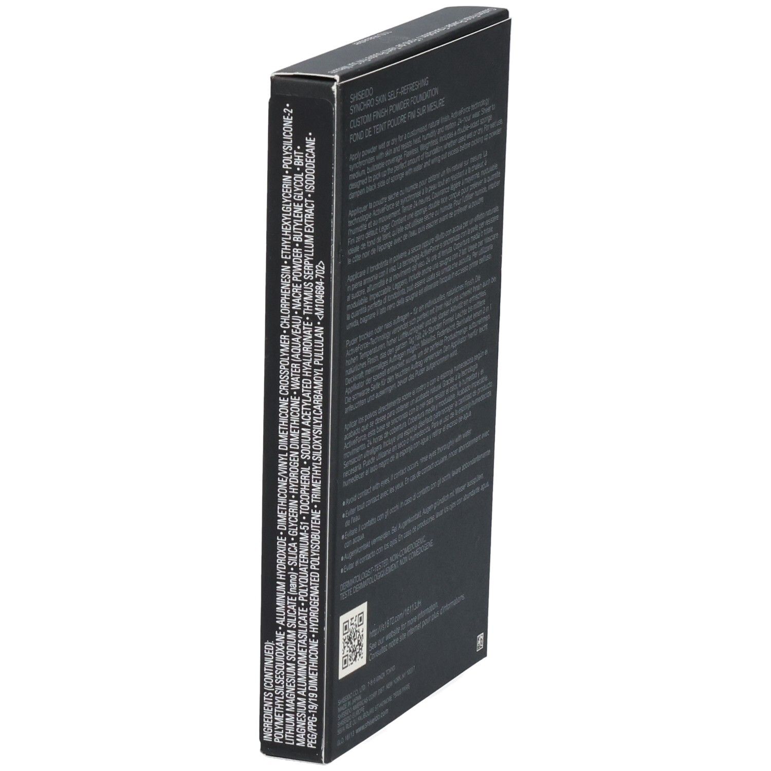 Schwarze Verpackung mit detaillierten Inhaltsstoffen und Barcode.