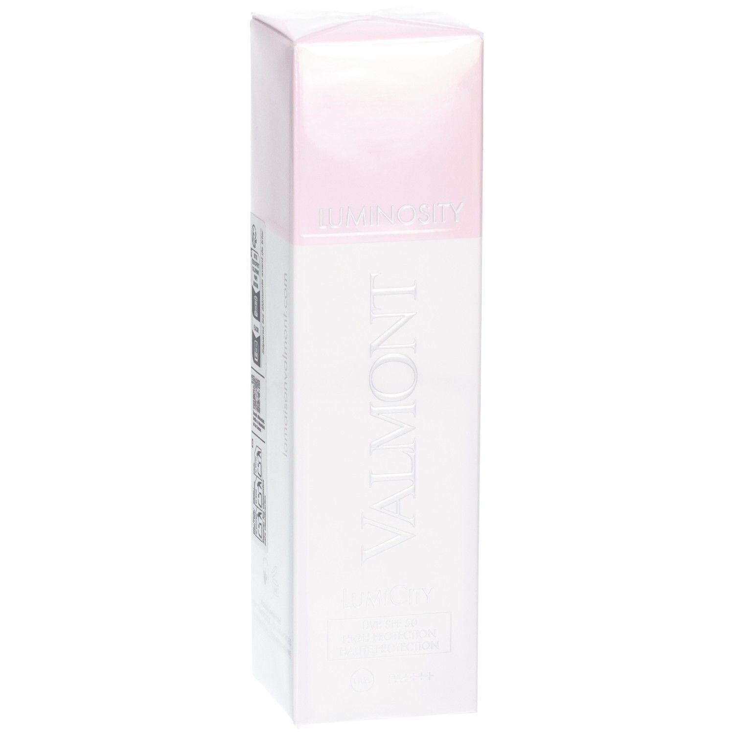 Valmont LumiCity SPF50 Schutzfluid-Verpackung mit Markenlogo und Produktbezeichnung.