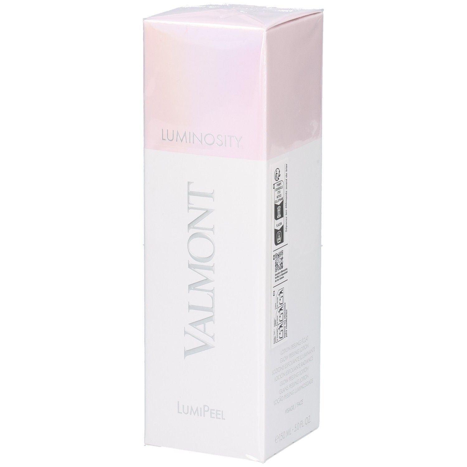 VALMONT LumiPeel Kartonverpackung mit Produktinformationen und Logo.