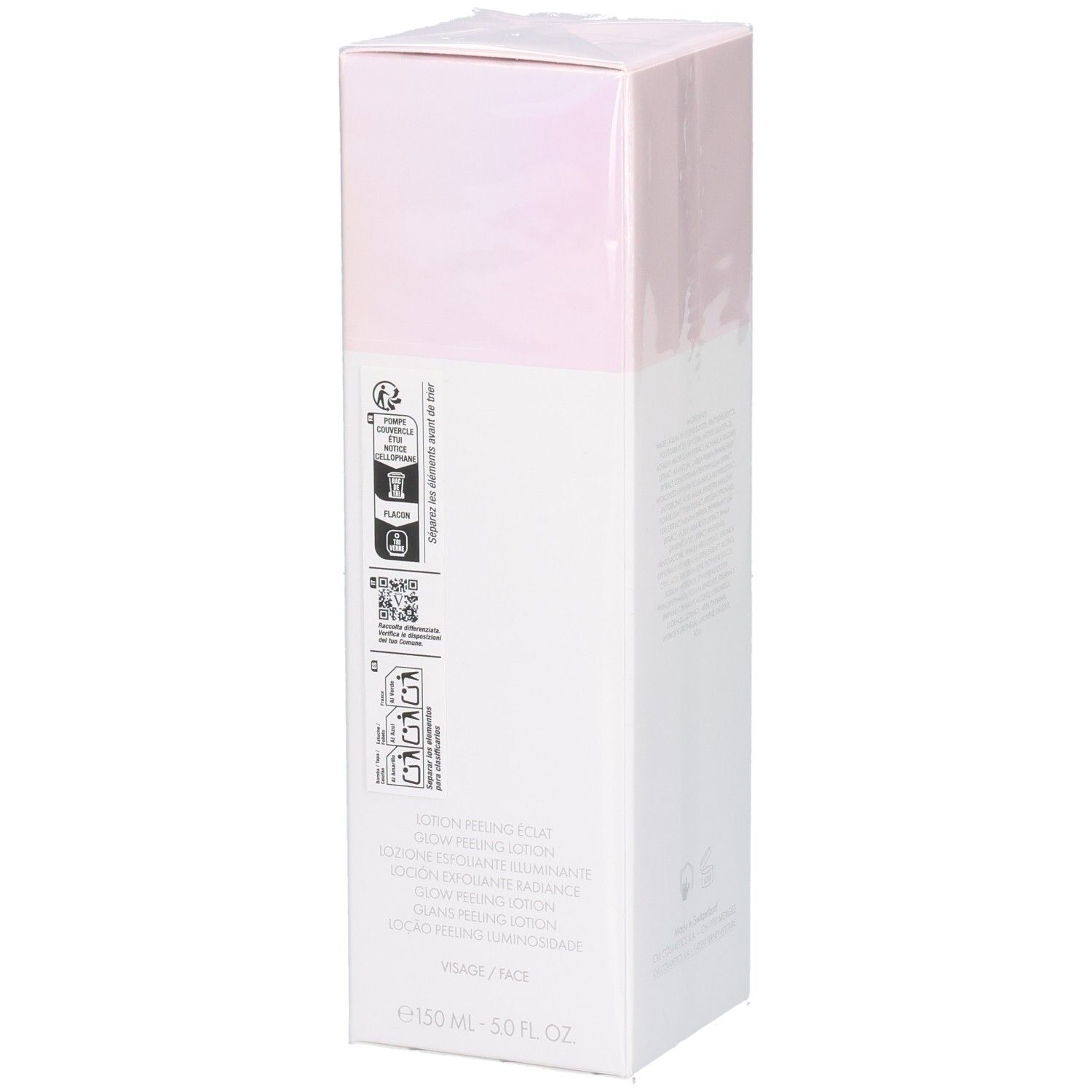 VALMONT LumiPeel Kartonverpackung mit Anwendungssymbolen und Produktbezeichnung.