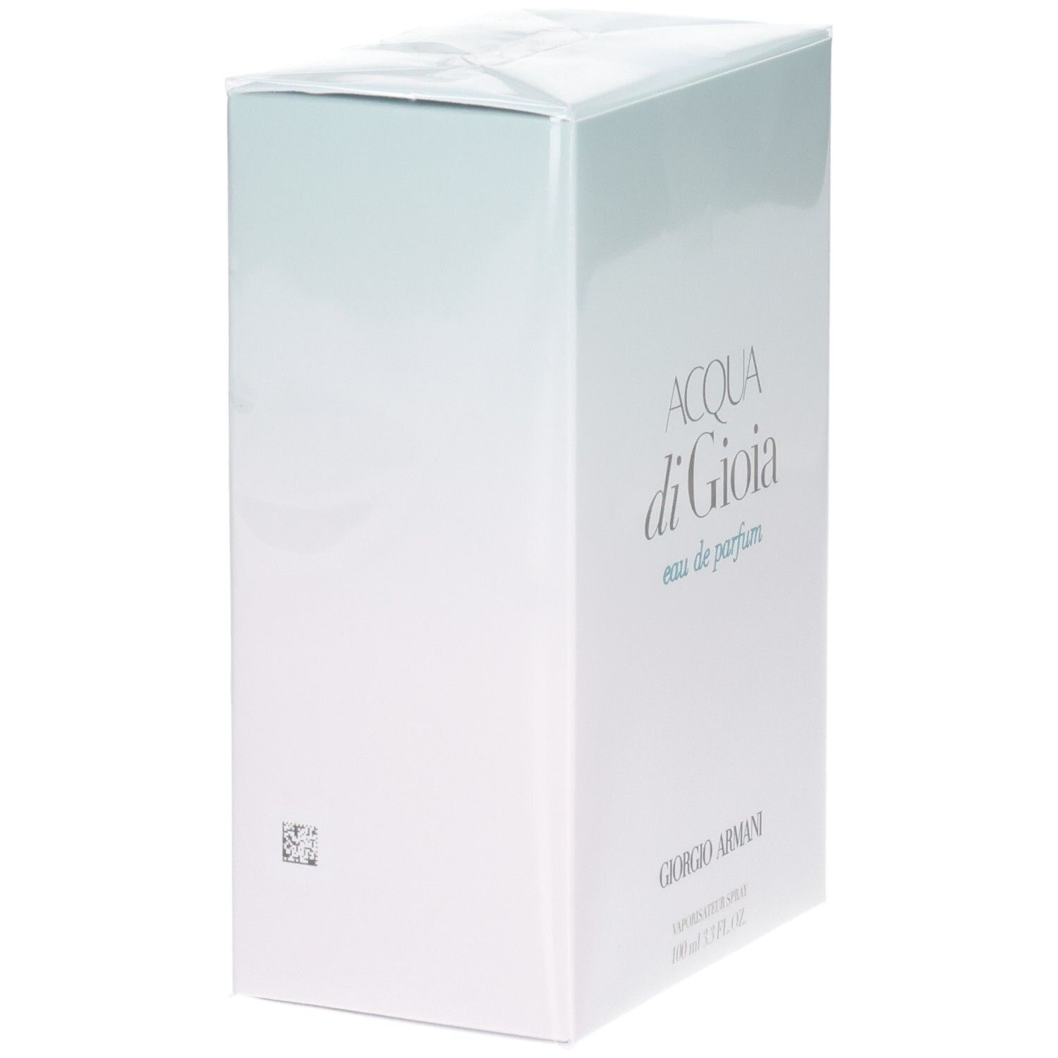 Weiße Giorgio Armani Acqua di Gioia Eau de Parfum Verpackung mit Schriftzug.