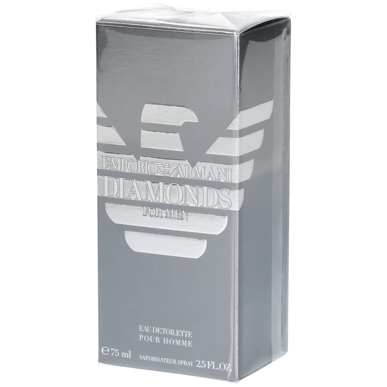 Emporio Armani Diamonds for Men Eau de Toilette 75ml silberne Verpackung mit Adler-Logo.