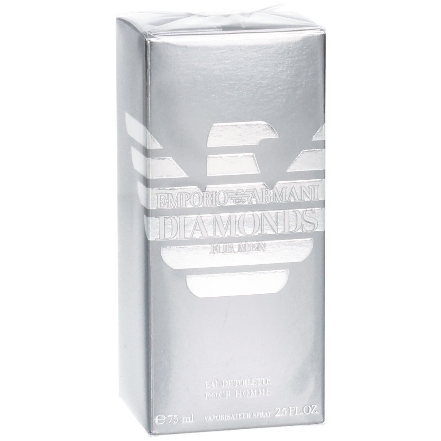 Silberne Verpackung für Emporio Armani Diamonds Pour Homme Eau de Toilette, 75 ml.