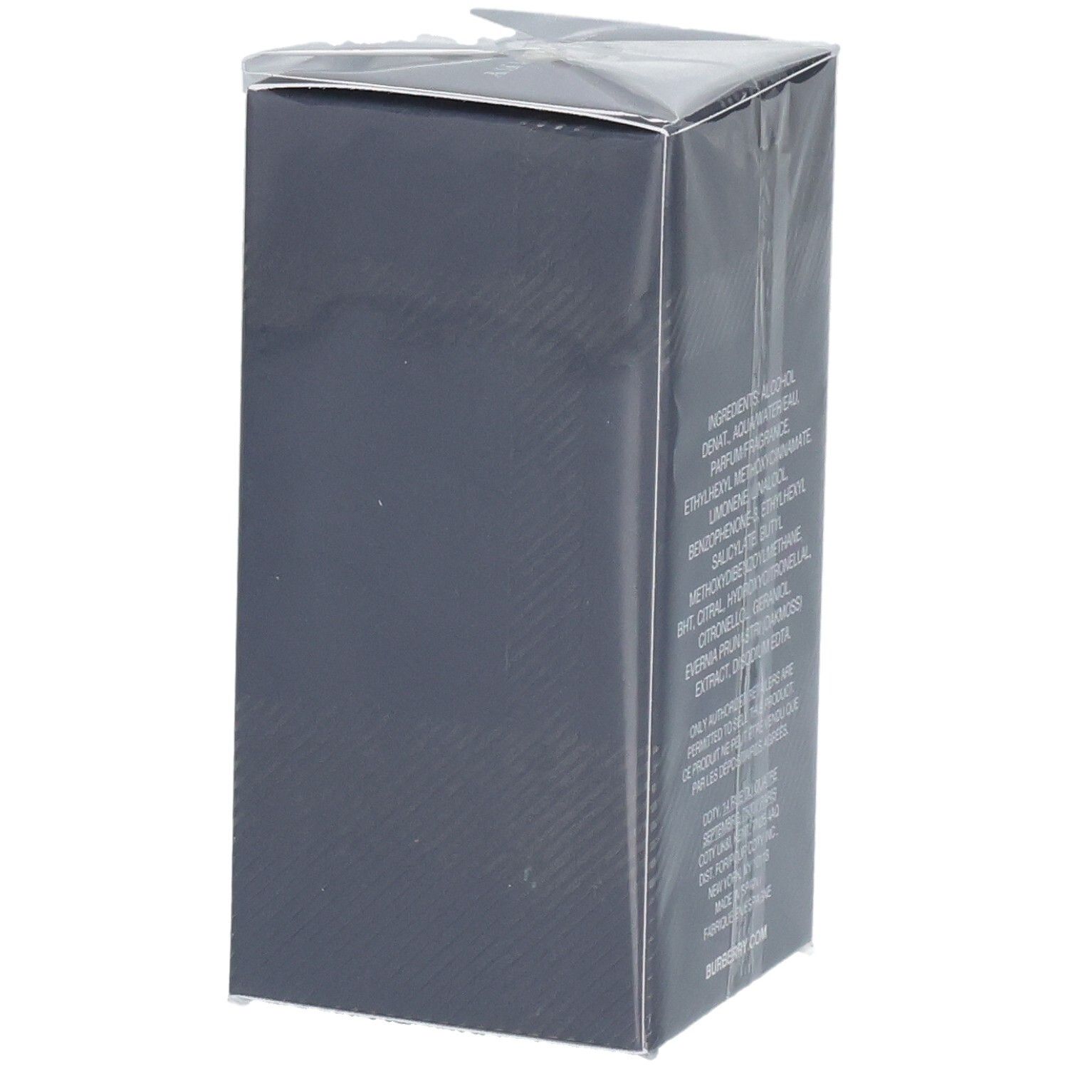 Rückseite der Verpackung von Burberry Weekend Eau de Toilette für Herren mit Inhaltsstoffen.