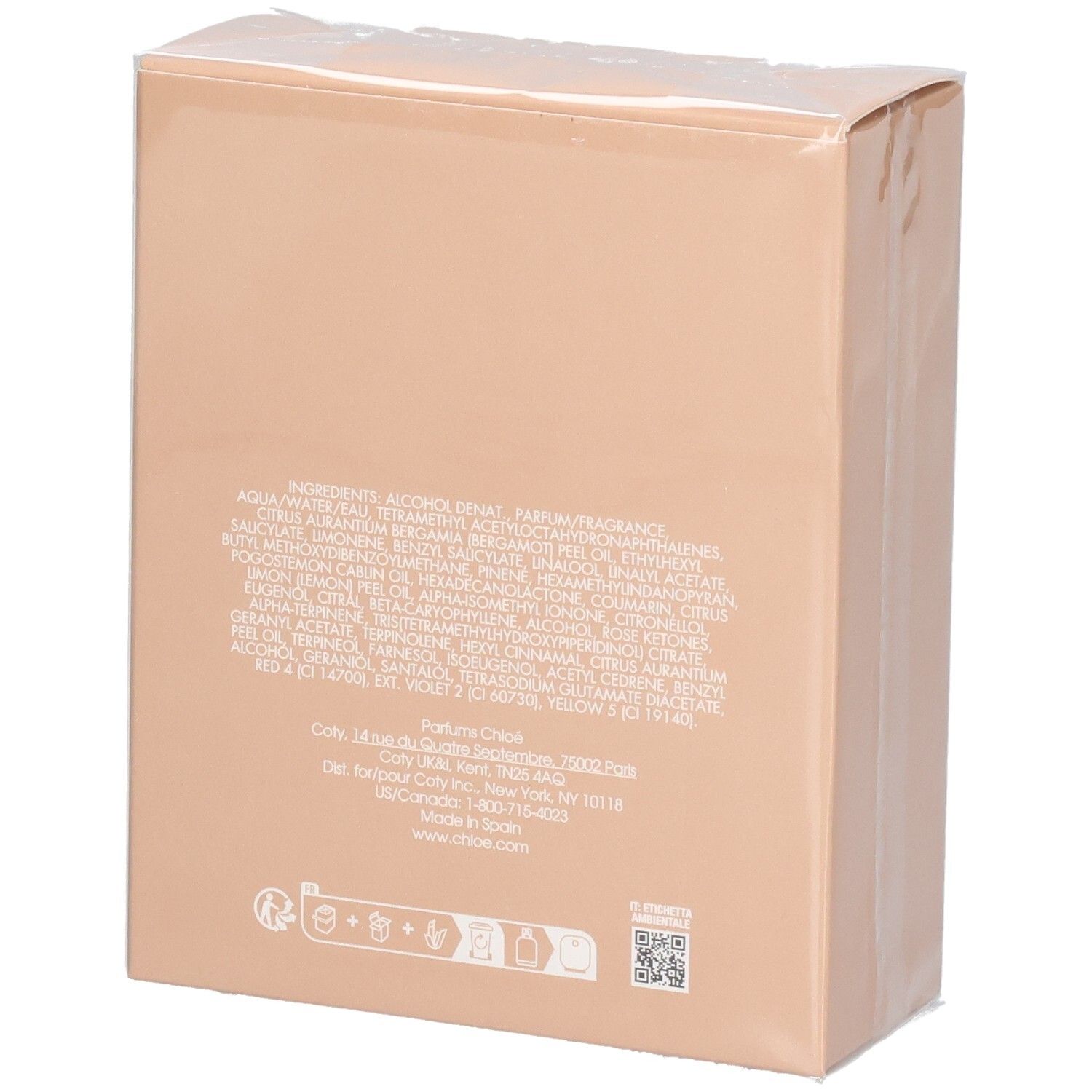 Chloé Nomade Eau de Parfum Spray 75ml Verpackung, Rückseite mit Inhaltsstoffen.