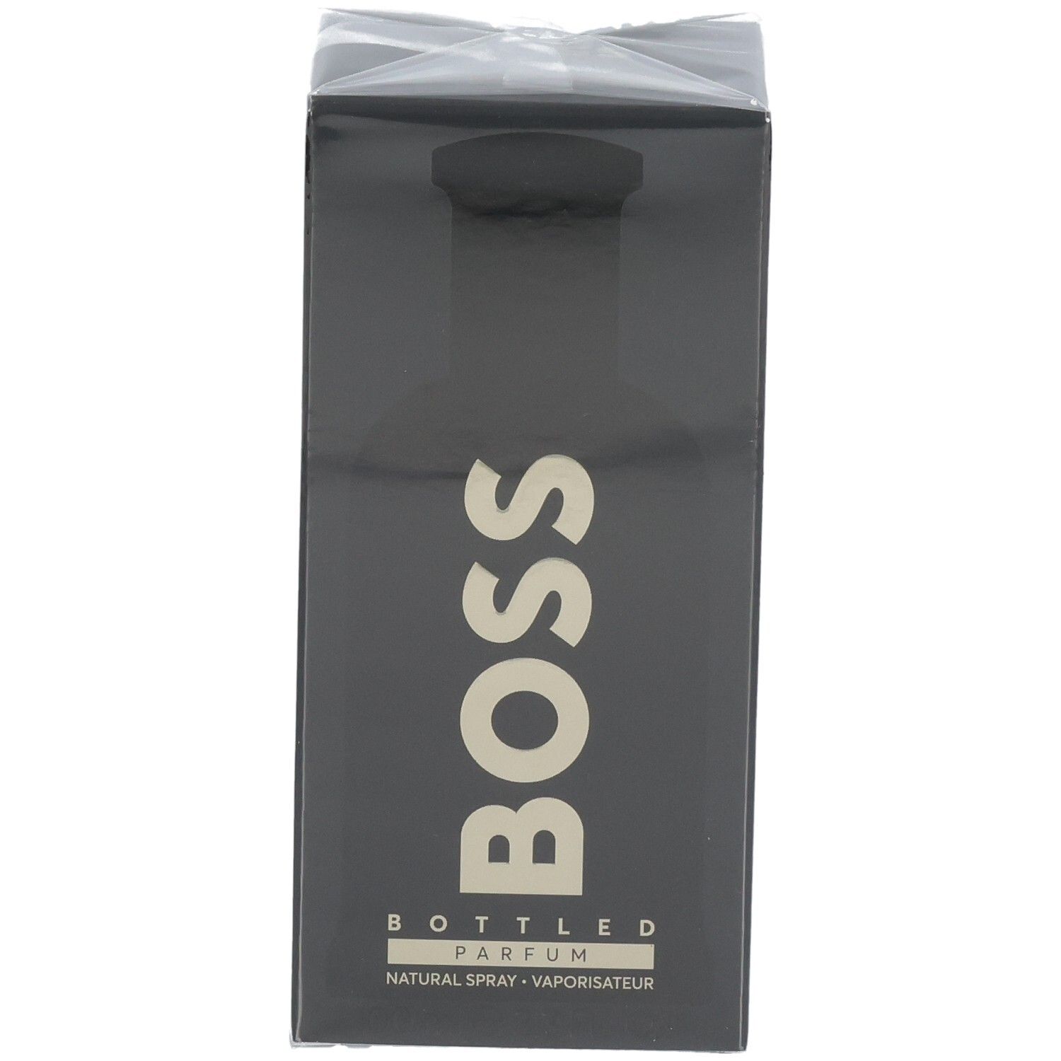 Hugo Boss Bottled Parfum Box mit goldener Schrift auf der Vorderseite.