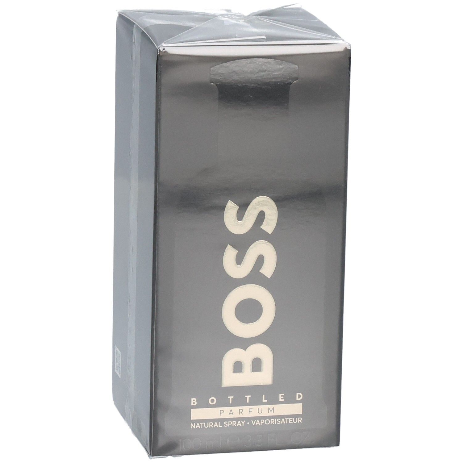 Hugo Boss Bottled Parfum Box mit goldener Schrift auf der Vorderseite.