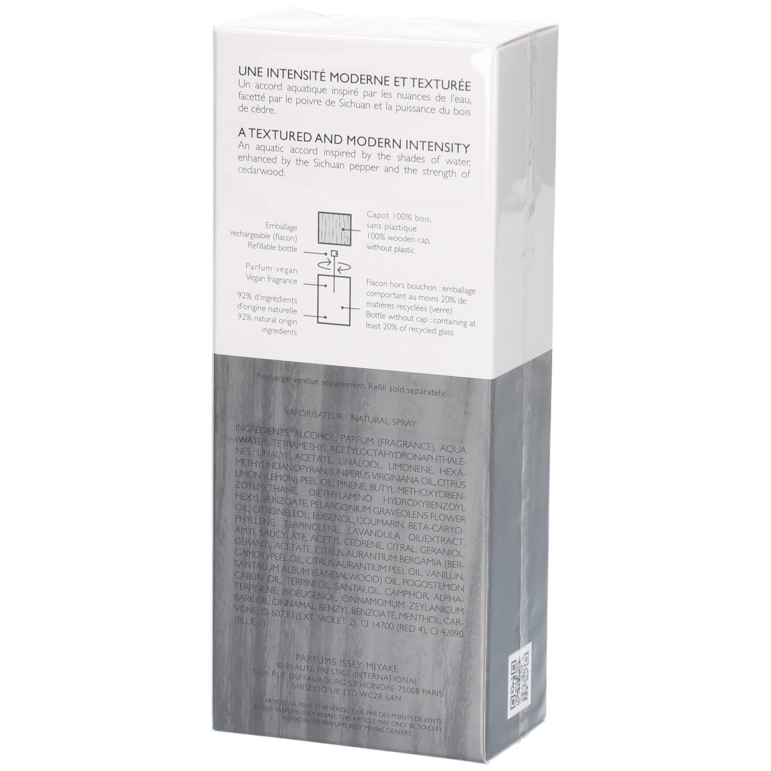 Issey Miyake L'Eau d'Issey Pour Homme Eau de Parfum Karton, Rückseite mit Text.