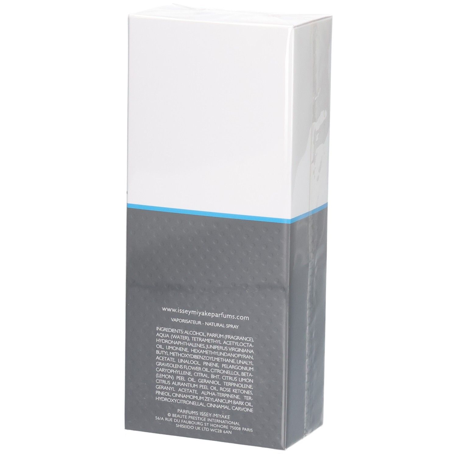 Rückseite der Verpackung von Issey Miyake L'Eau d'Issey Pour Homme Sport Eau de Toilette mit Inhaltsstoffen.