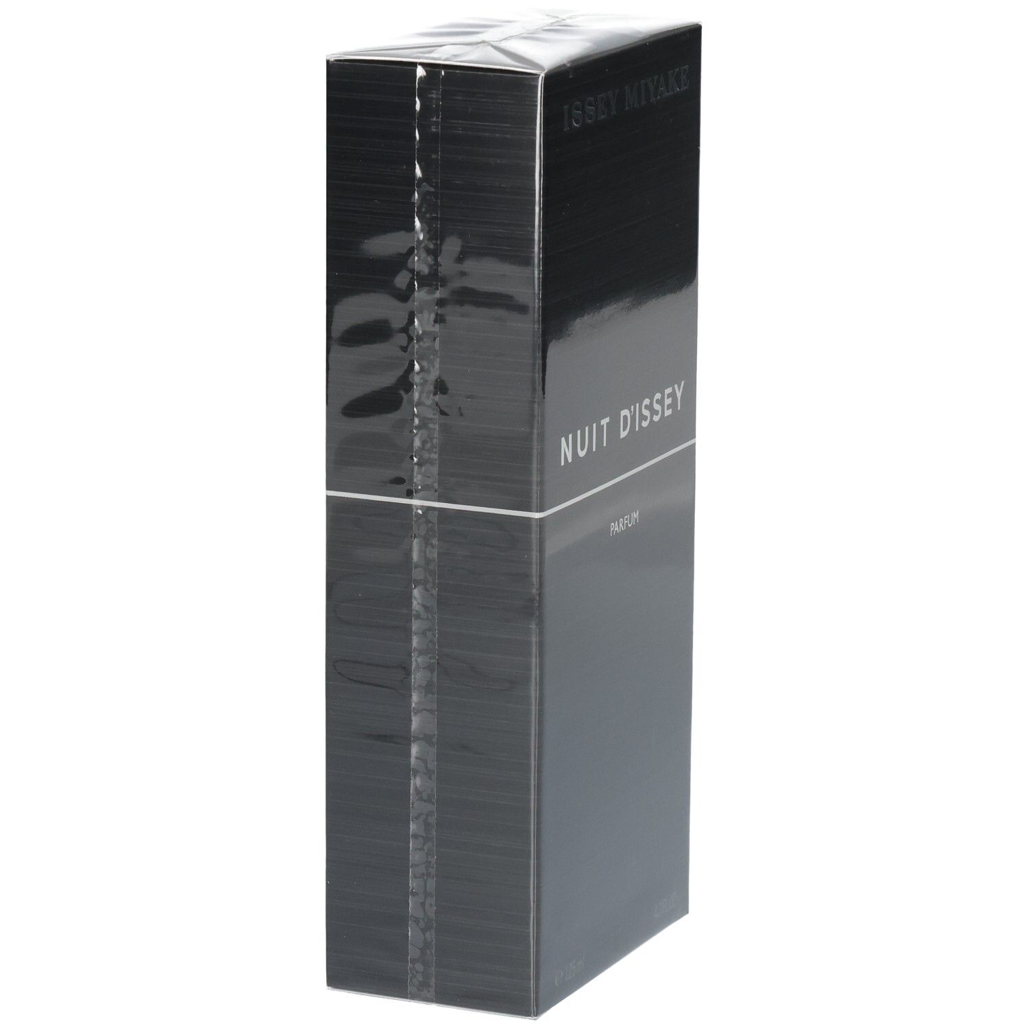 Issey Miyake Nuit d'Issey Parfum Karton, schwarz, mit Text.