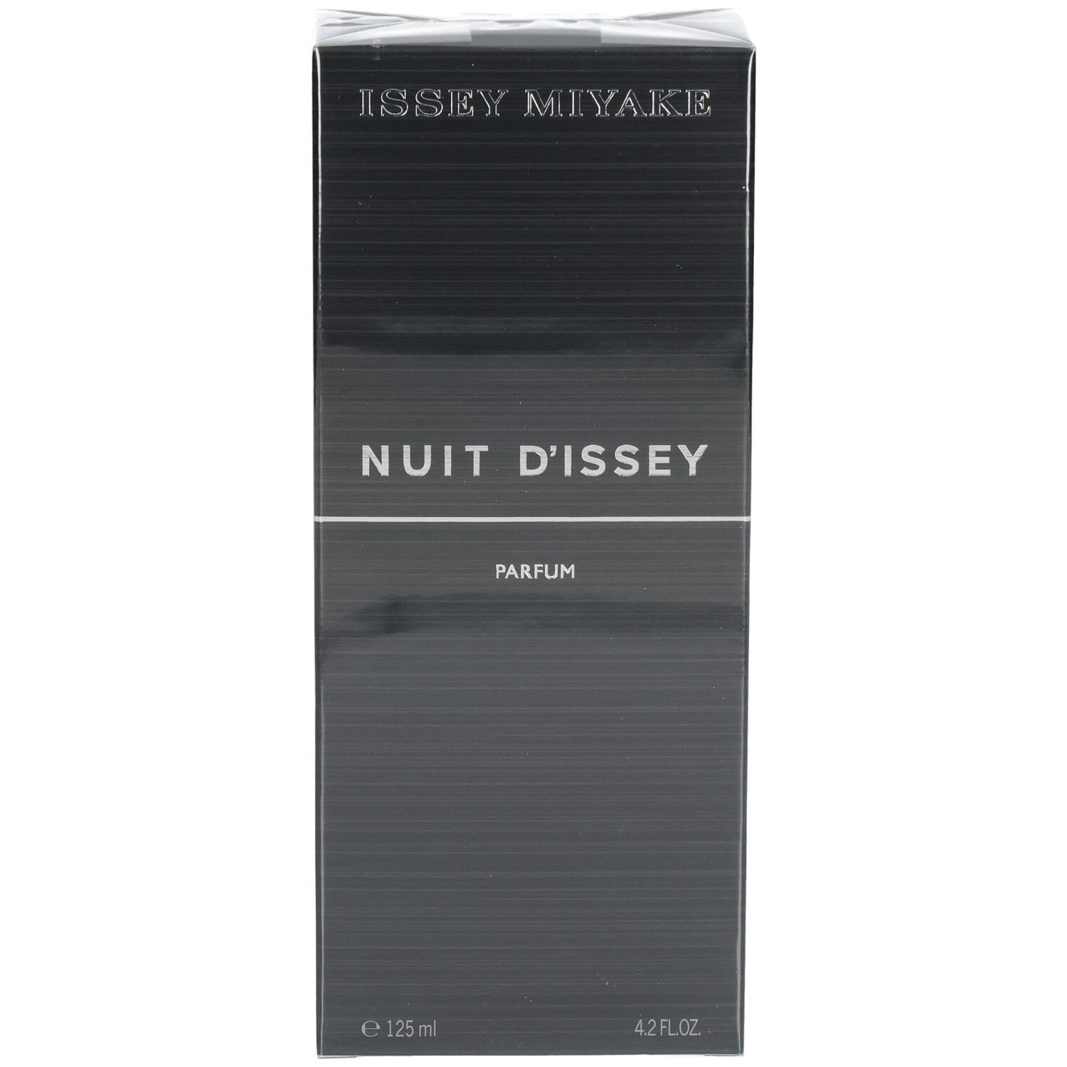Issey Miyake Nuit d'Issey Parfum Karton, schwarz, mit Text.