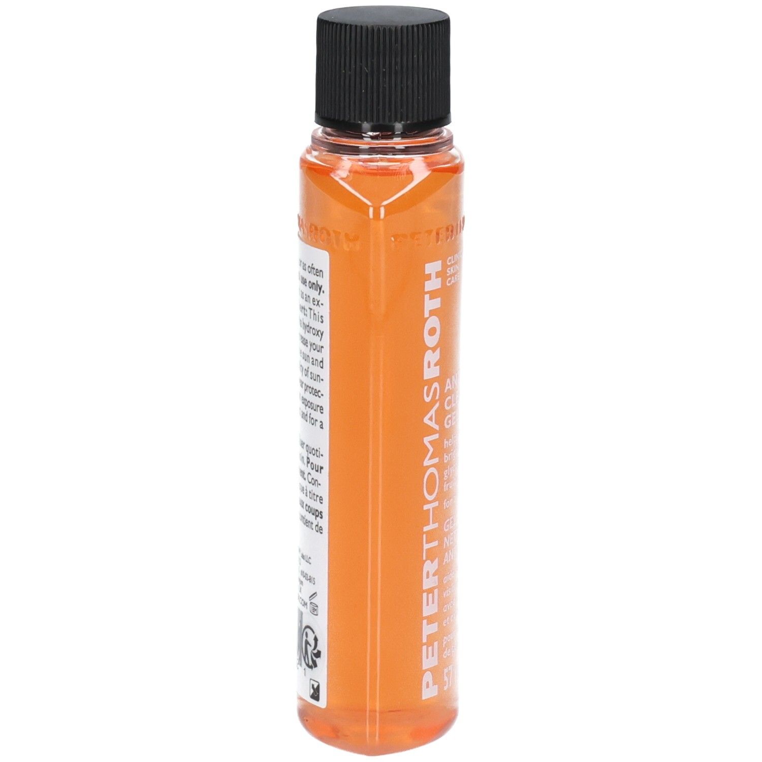 Peter Thomas Roth Anti-Aging Cleansing Gel, 57 ml. Seitenansicht der orangefarbenen Gel-Flasche.