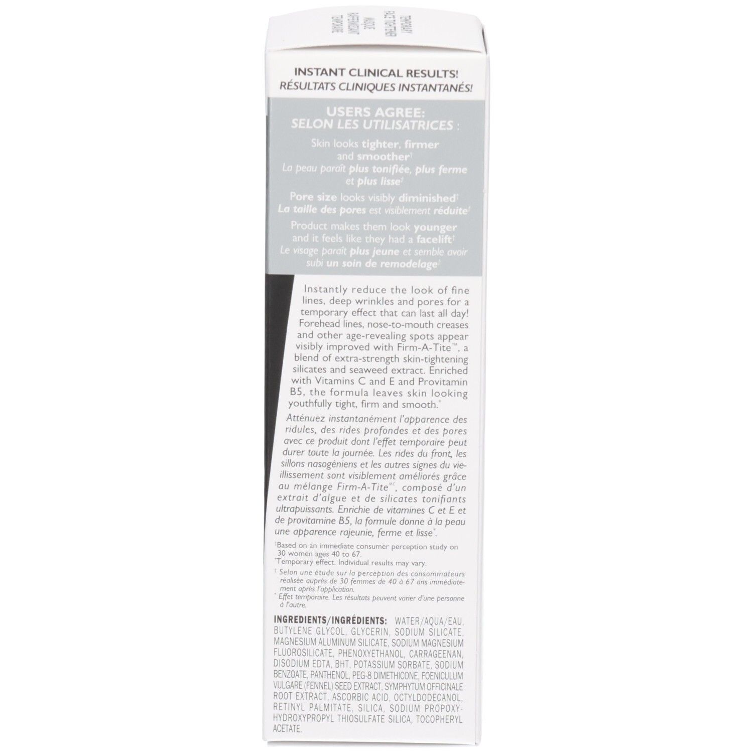 Rückseite der Produktverpackung mit Inhaltsstoffen und Anwendungsdetails.