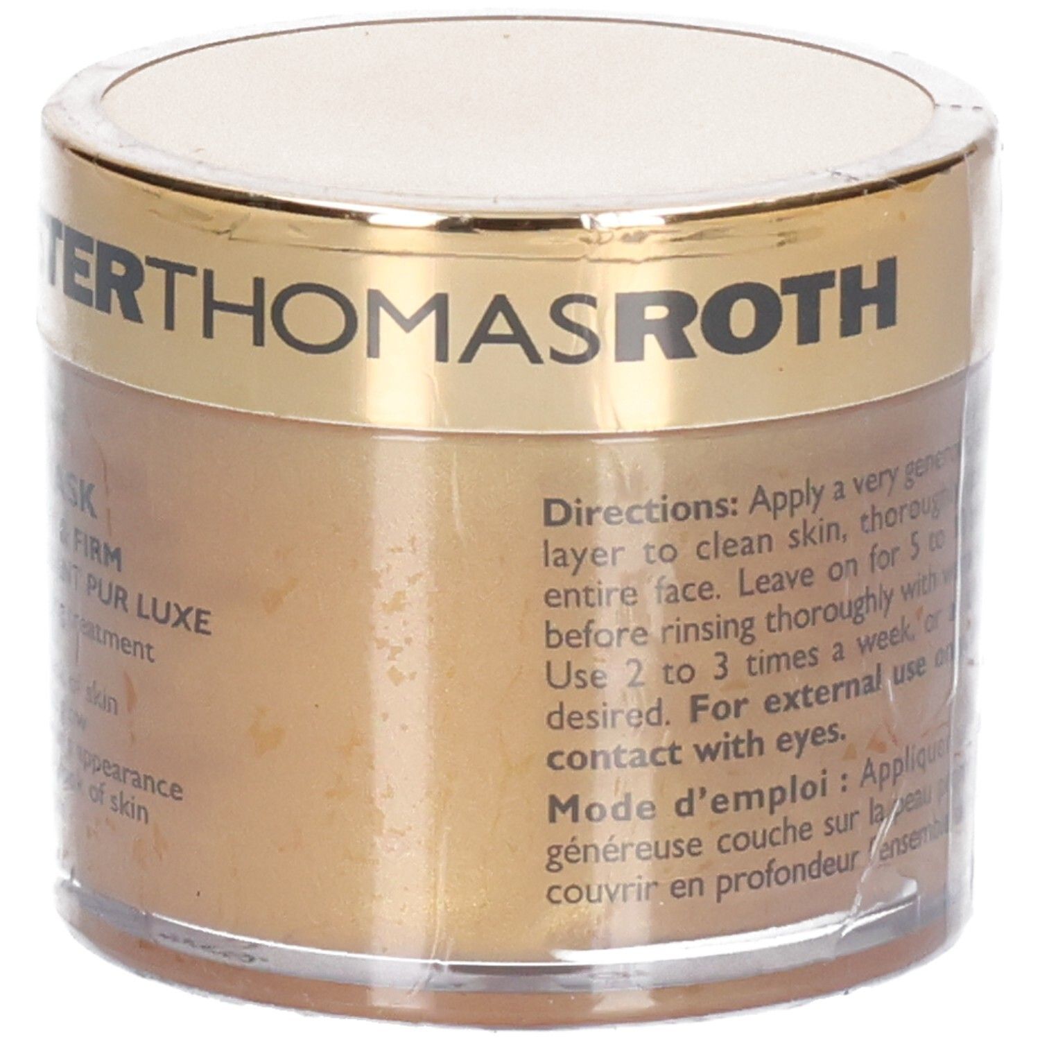 Peter Thomas Roth 24K Gold Mask, Seitenansicht mit Anwendungshinweisen.