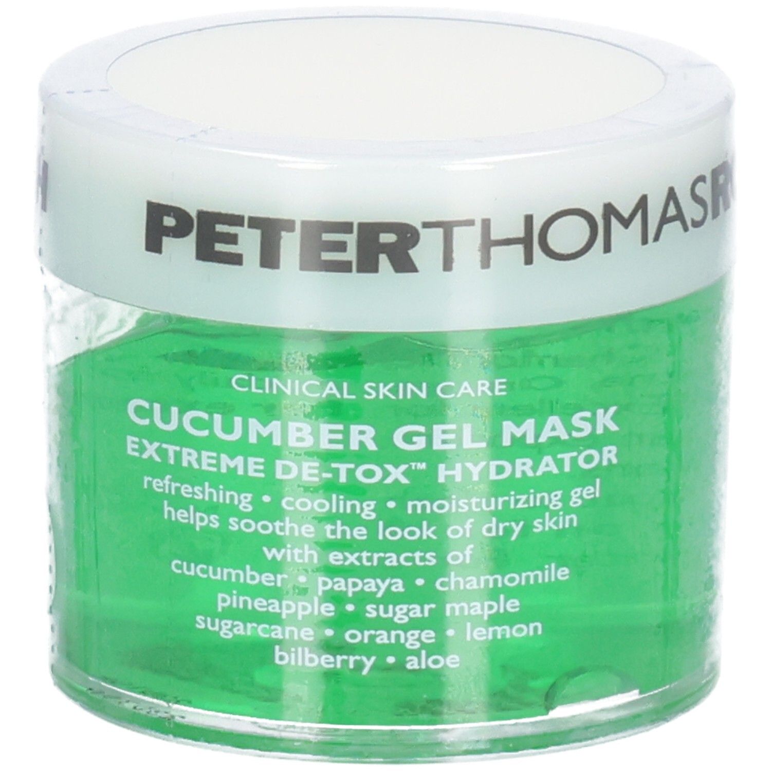 Peter Thomas Roth Cucumber Gel Mask Extreme De-Tox Hydrator. Erfrischendes, kühlendes, feuchtigkeitsspendendes Gel mit Gurken-, Papaya-, Kamillenextrakten.